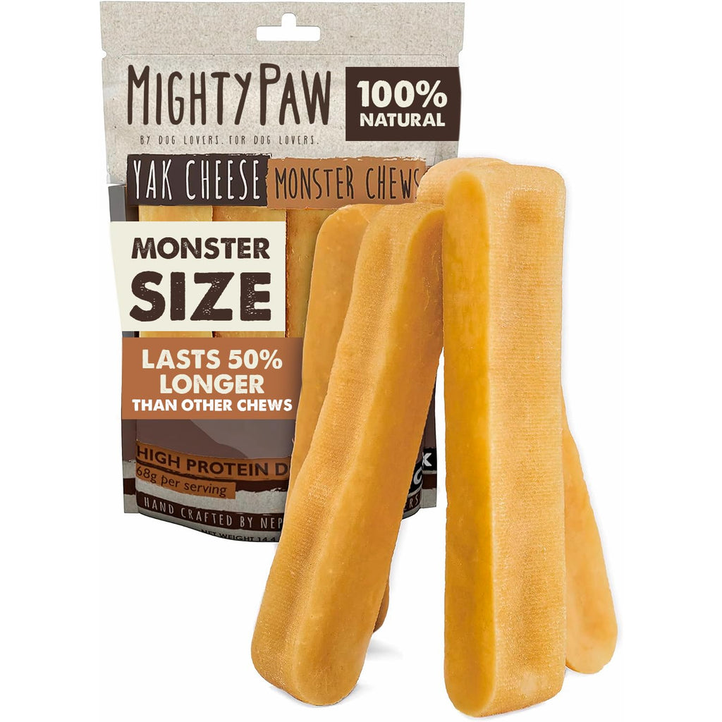 Mighty Paw Yak Cheese Dog Chews – All-Natural, High-Protein Treats with 68g Protein Per Chew | Limited Ingredients | Monster 4-Pack