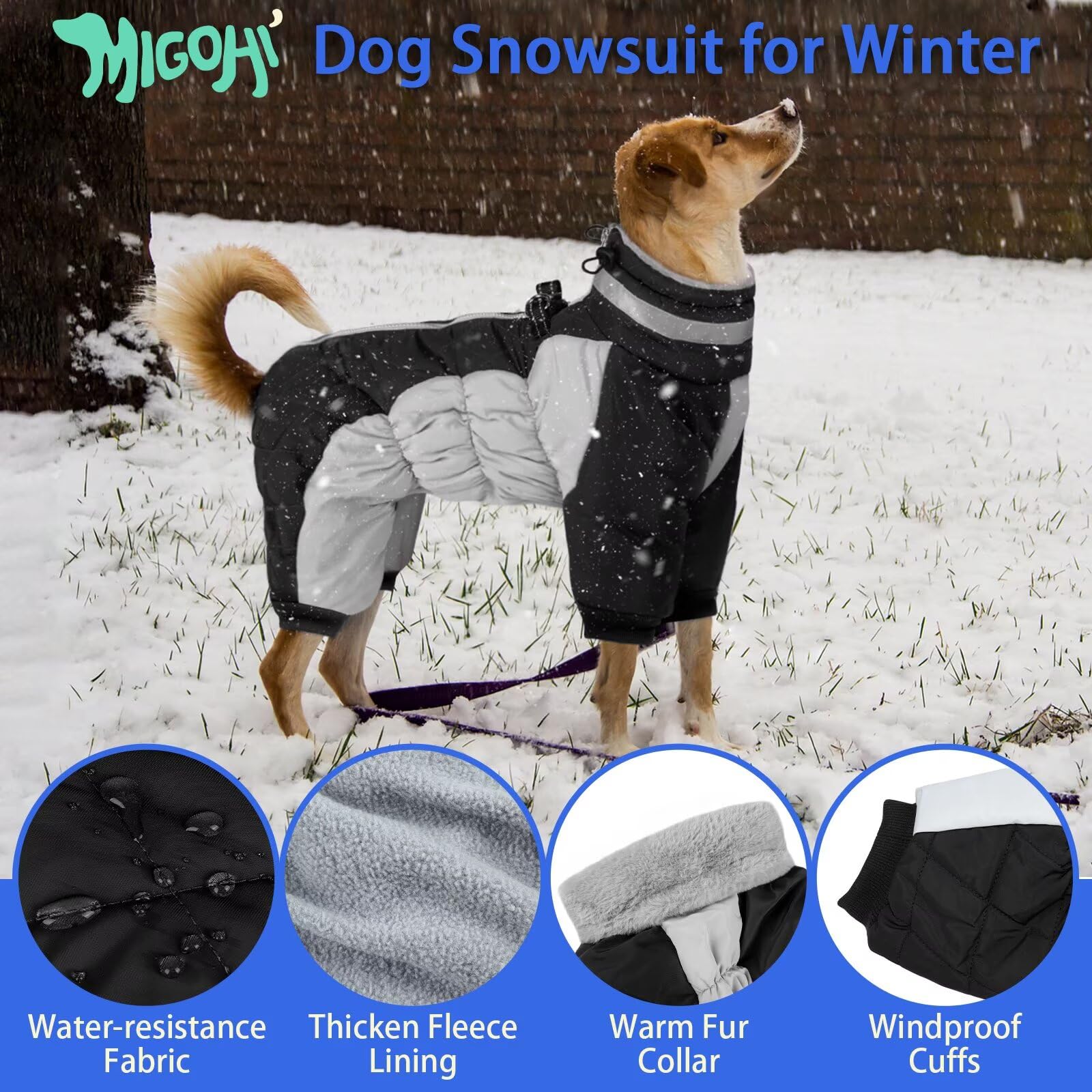 MIGOHI Full Body Dog Coat – Warm Reflective Harness Winter Jacket (2XL)