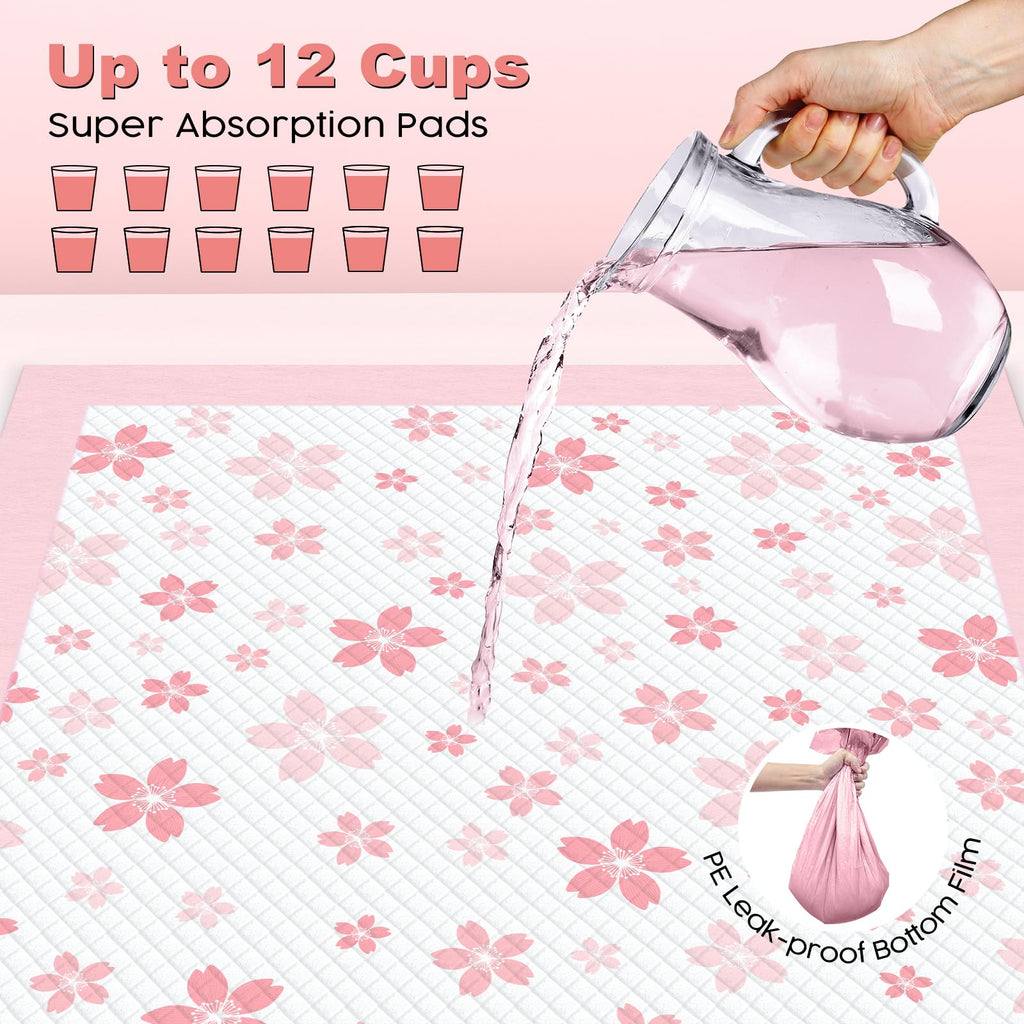 MIZOK 36x36 Pink Puppy Pads – 6-Layer Leak-Proof, Quick-Dry with Cherry Blossom Prints | 30 Count
