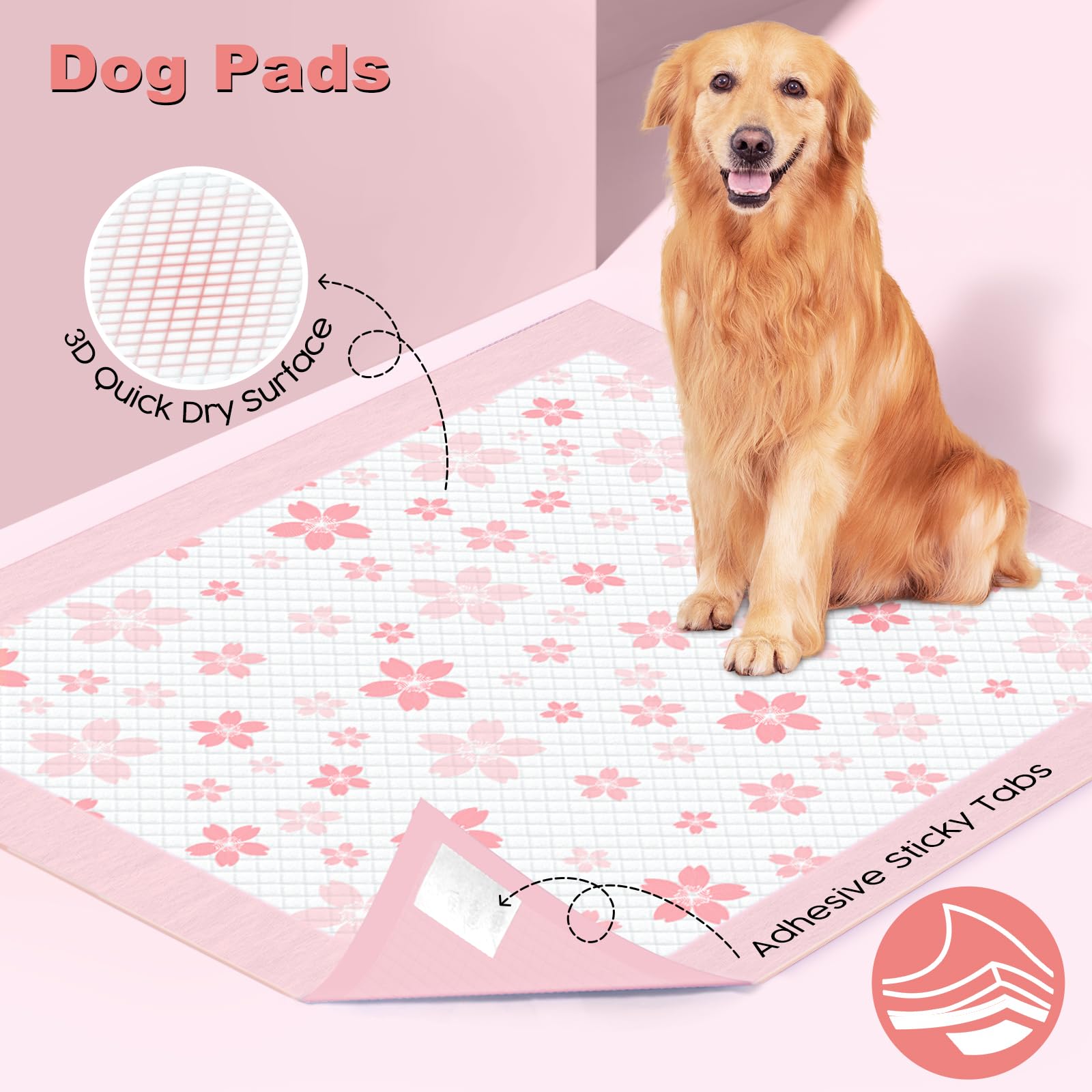 MIZOK 36x36 Pink Puppy Pads – 6-Layer Leak-Proof, Quick-Dry with Cherry Blossom Prints | 30 Count