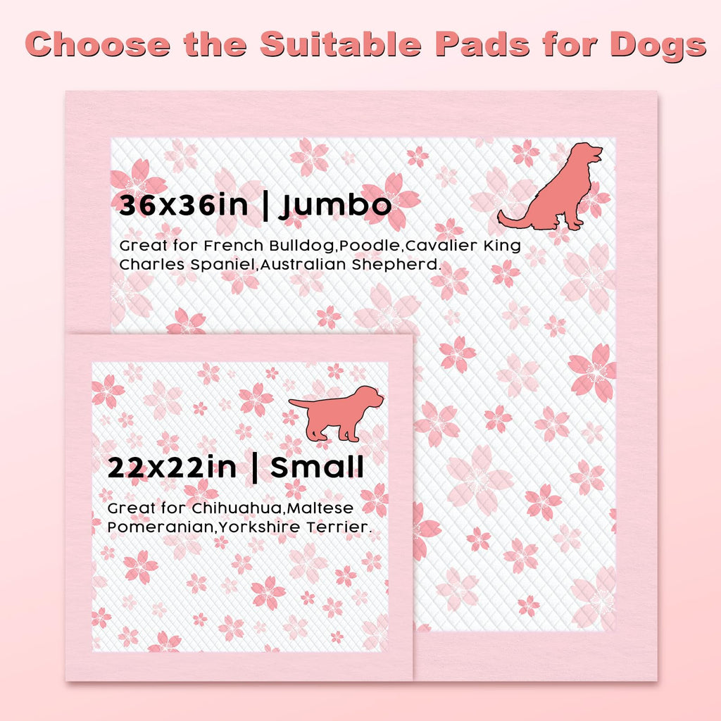 MIZOK 36x36 Pink Puppy Pads – 6-Layer Leak-Proof, Quick-Dry with Cherry Blossom Prints | 30 Count
