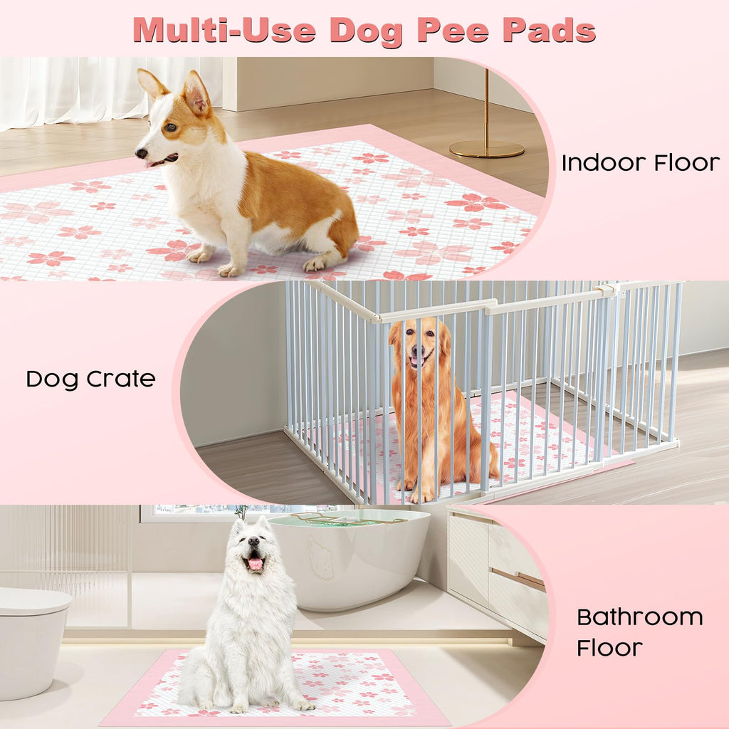 MIZOK 36x36 Pink Puppy Pads – 6-Layer Leak-Proof, Quick-Dry with Cherry Blossom Prints | 30 Count