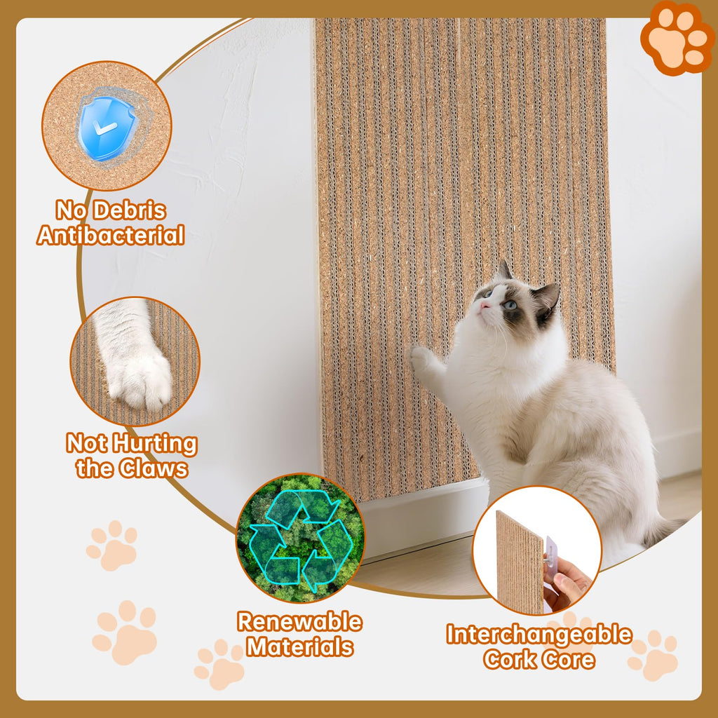 Mocherpion Cork Cat Scratch Pad — 2-Pack Wall & Floor Scratching Posts for Indoor Cats