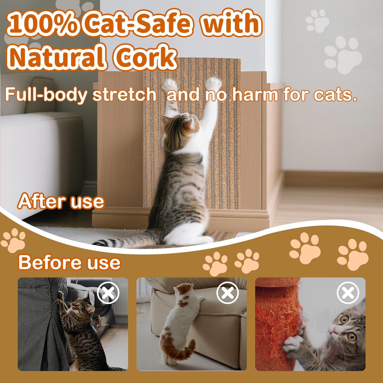Mocherpion Cork Cat Scratch Pad — 2-Pack Wall & Floor Scratching Posts for Indoor Cats