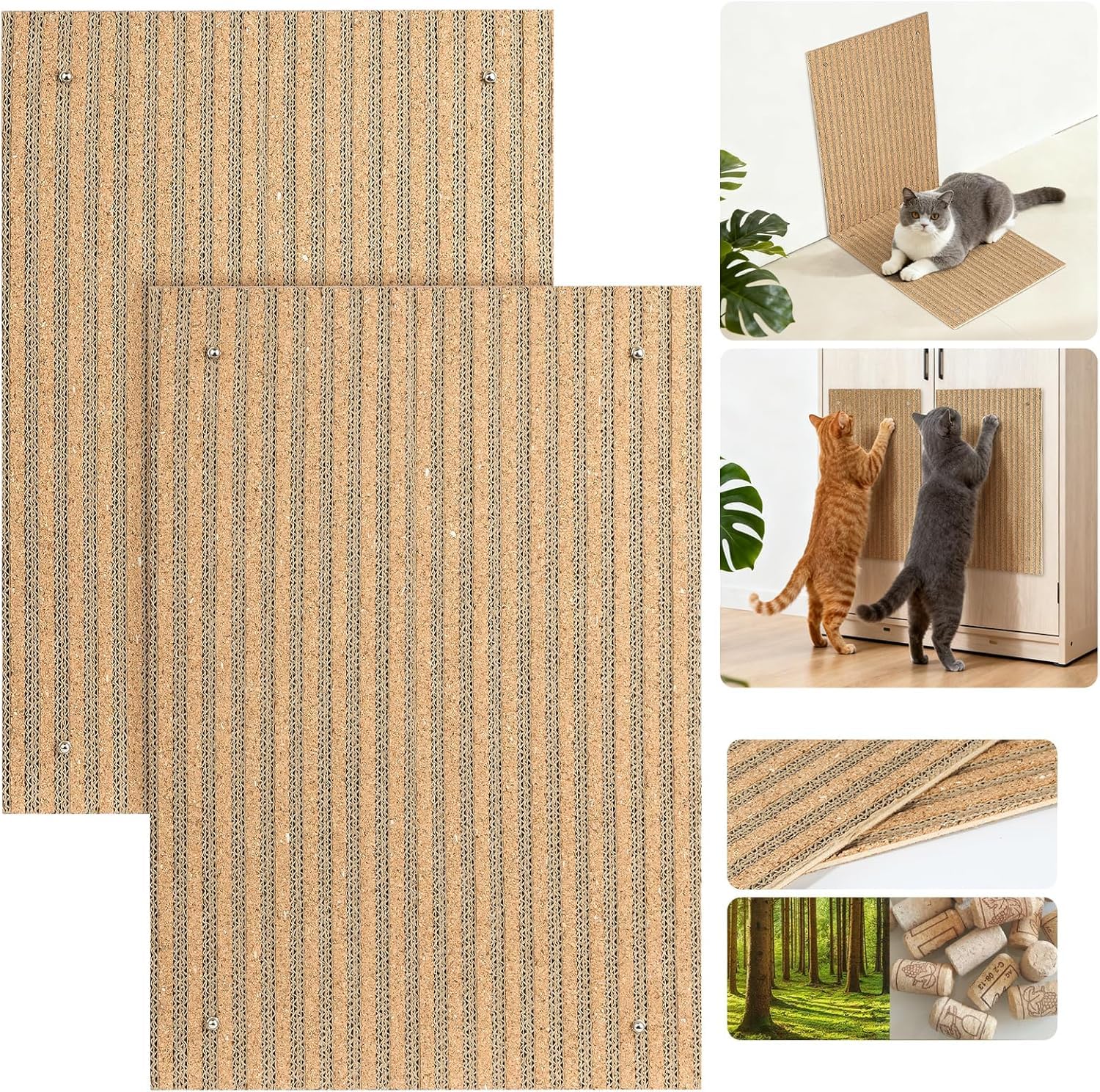 Mocherpion Cork Cat Scratch Pad — 2-Pack Wall & Floor Scratching Posts for Indoor Cats