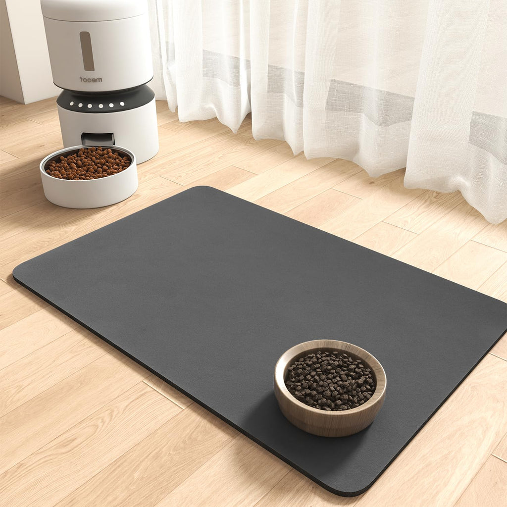 MontVoo Absorbent Pet Feeding Mat - No-Stain, Quick-Dry 23x34 Dark Grey