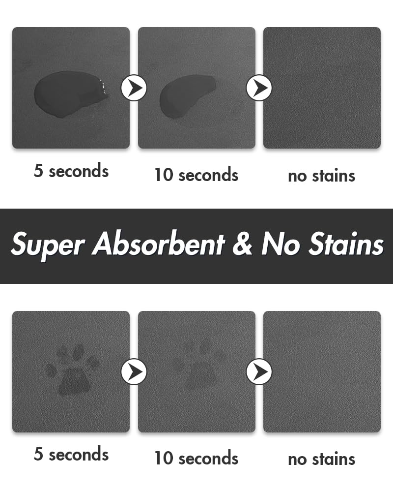 MontVoo Absorbent Pet Feeding Mat - No-Stain, Quick-Dry 23x34 Dark Grey