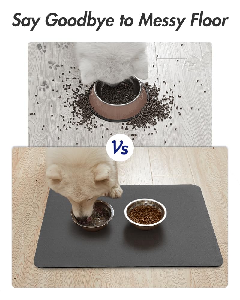 MontVoo Absorbent Pet Feeding Mat - No-Stain, Quick-Dry 23x34 Dark Grey