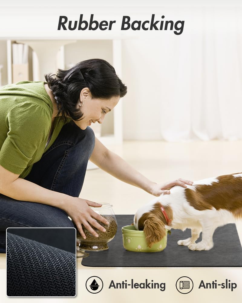 MontVoo Absorbent Pet Feeding Mat - No-Stain, Quick-Dry 23x34 Dark Grey