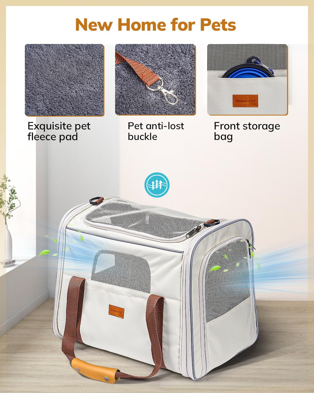 Morpilot Cat Carrier Large Soft-Sided – Airline-Approved Travel Carrier for Cats up to 18 lbs (Beige)