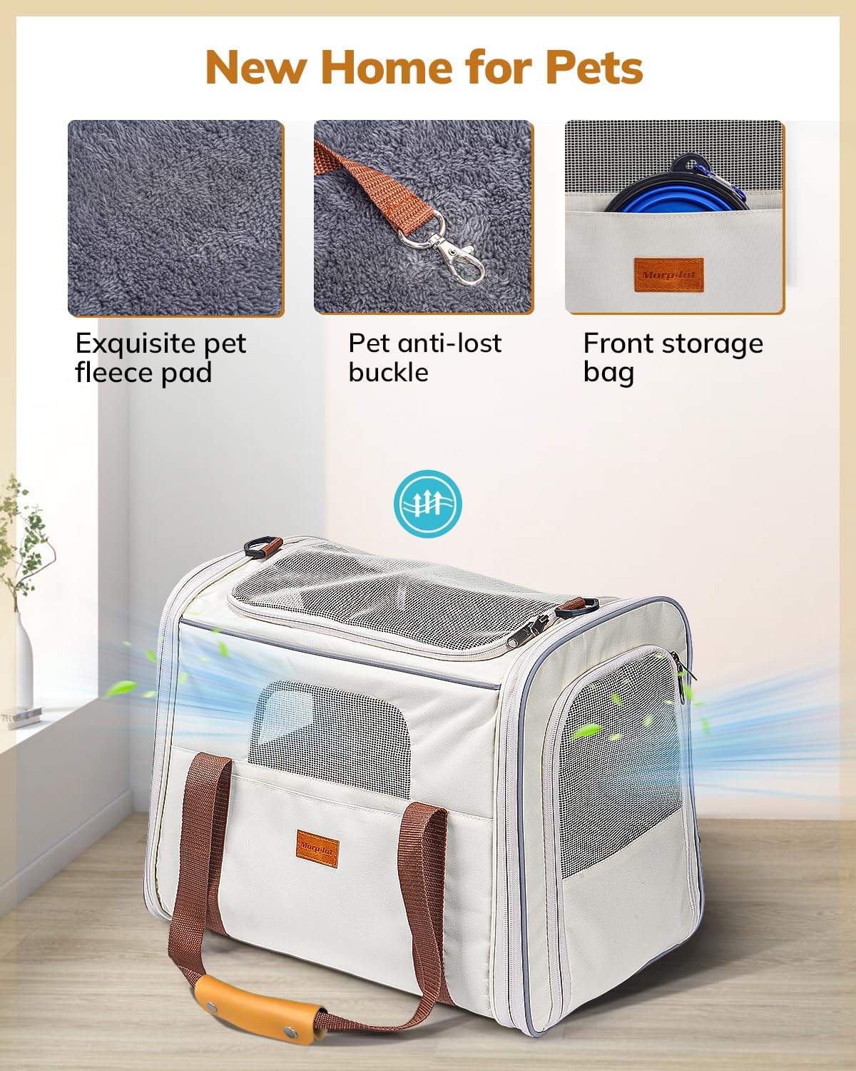 Morpilot Cat Carrier Large Soft-Sided – Airline-Approved Travel Carrier for Cats up to 18 lbs (Beige)