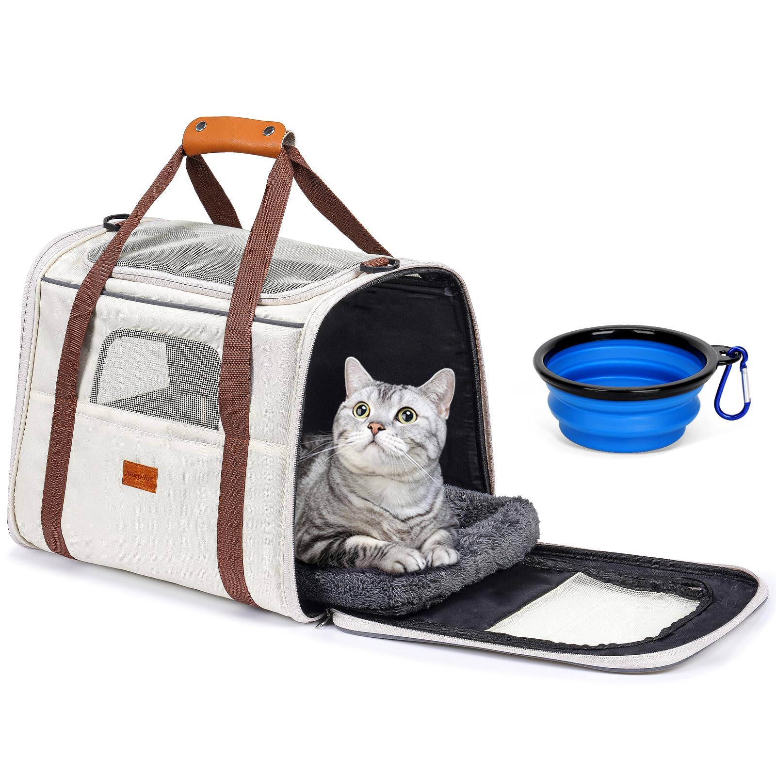 Morpilot Cat Carrier Large Soft-Sided – Airline-Approved Travel Carrier for Cats up to 18 lbs (Beige)