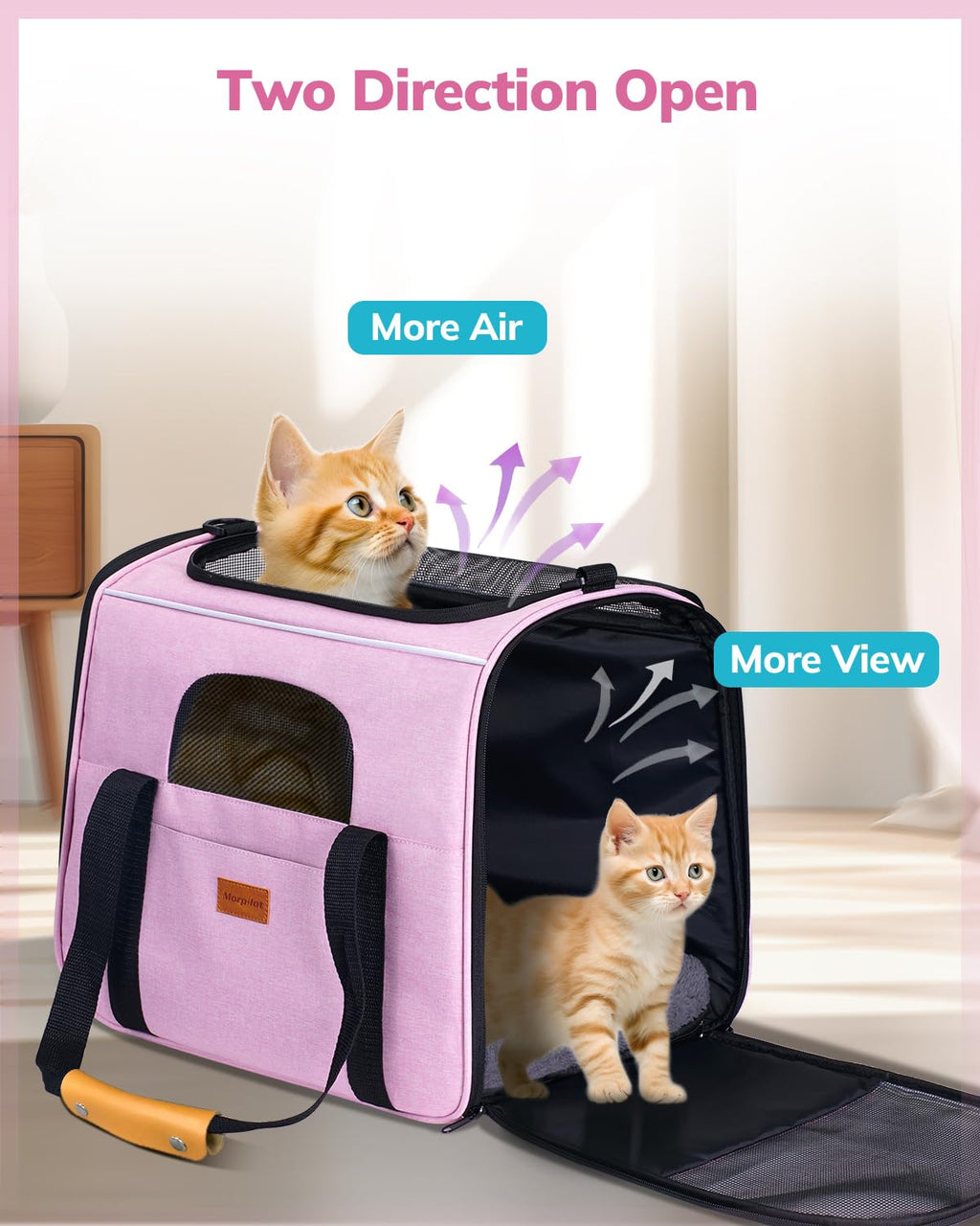 Morpilot Portable Cat Carrier - Soft Sided, Airline-Approved Pink up to 15 lbs