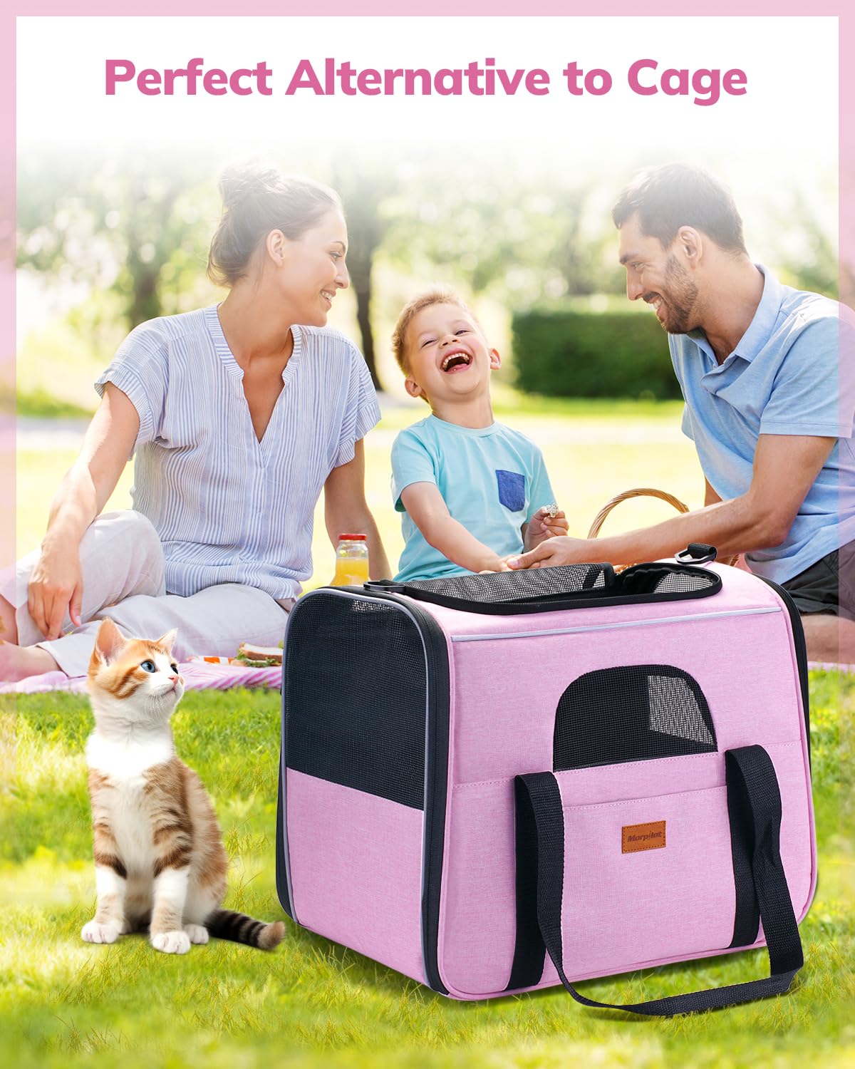 Morpilot Portable Cat Carrier - Soft Sided, Airline-Approved Pink up to 15 lbs