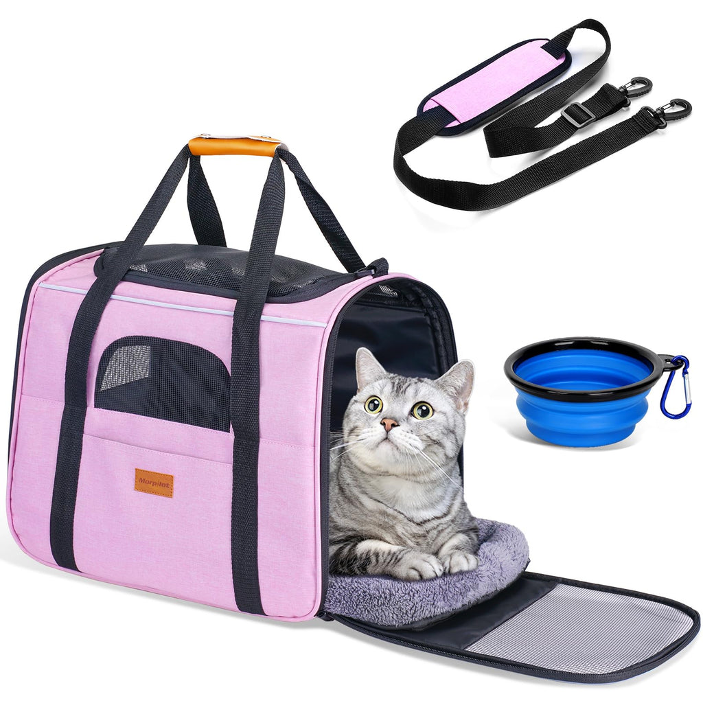 Morpilot Portable Cat Carrier - Soft Sided, Airline-Approved Pink up to 15 lbs