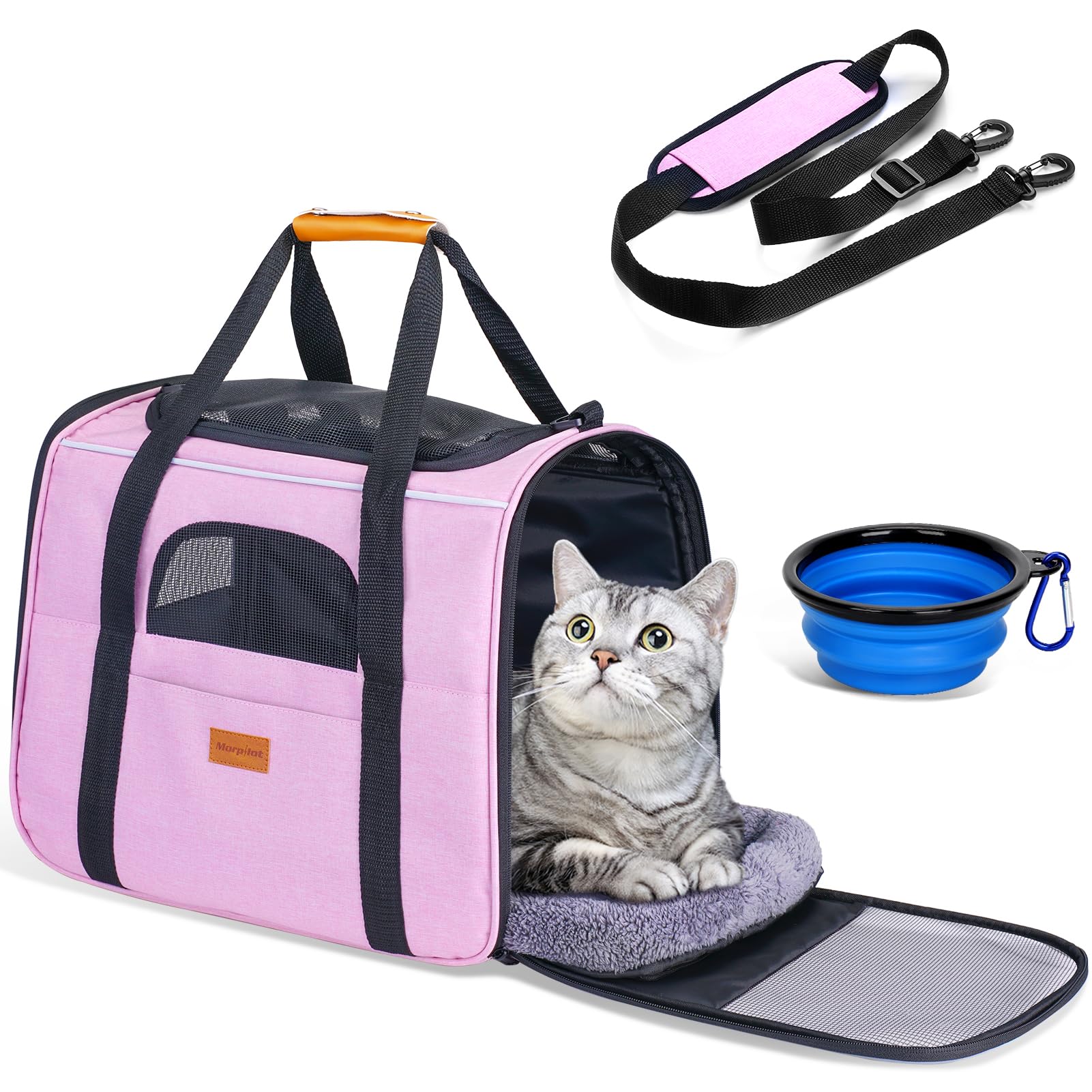 Morpilot Portable Cat Carrier - Soft Sided, Airline-Approved Pink up to 15 lbs