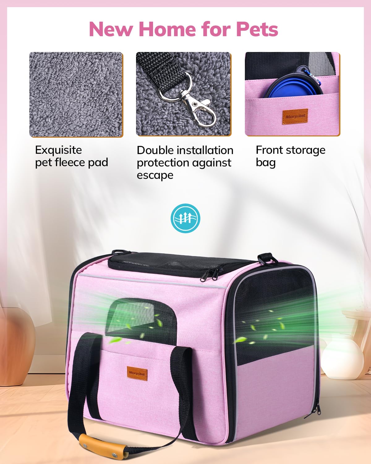 Morpilot Portable Cat Carrier - Soft Sided, Airline-Approved Pink up to 15 lbs
