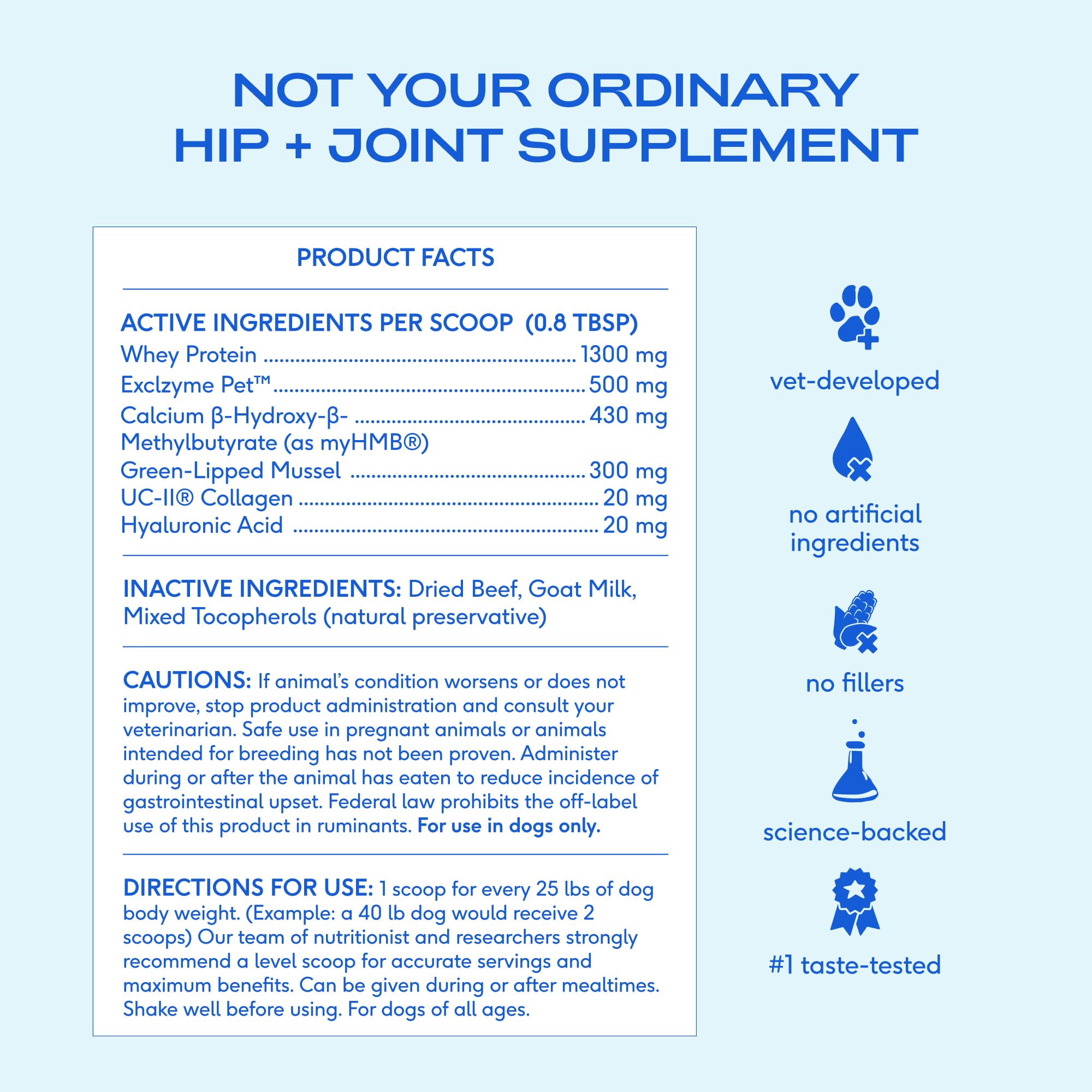 Native Pet Advanced Care Hip & Joint Supplement for Dogs — HMB, UC-II, Green Lipped Mussel, Hyaluronic Acid | 60 Scoops