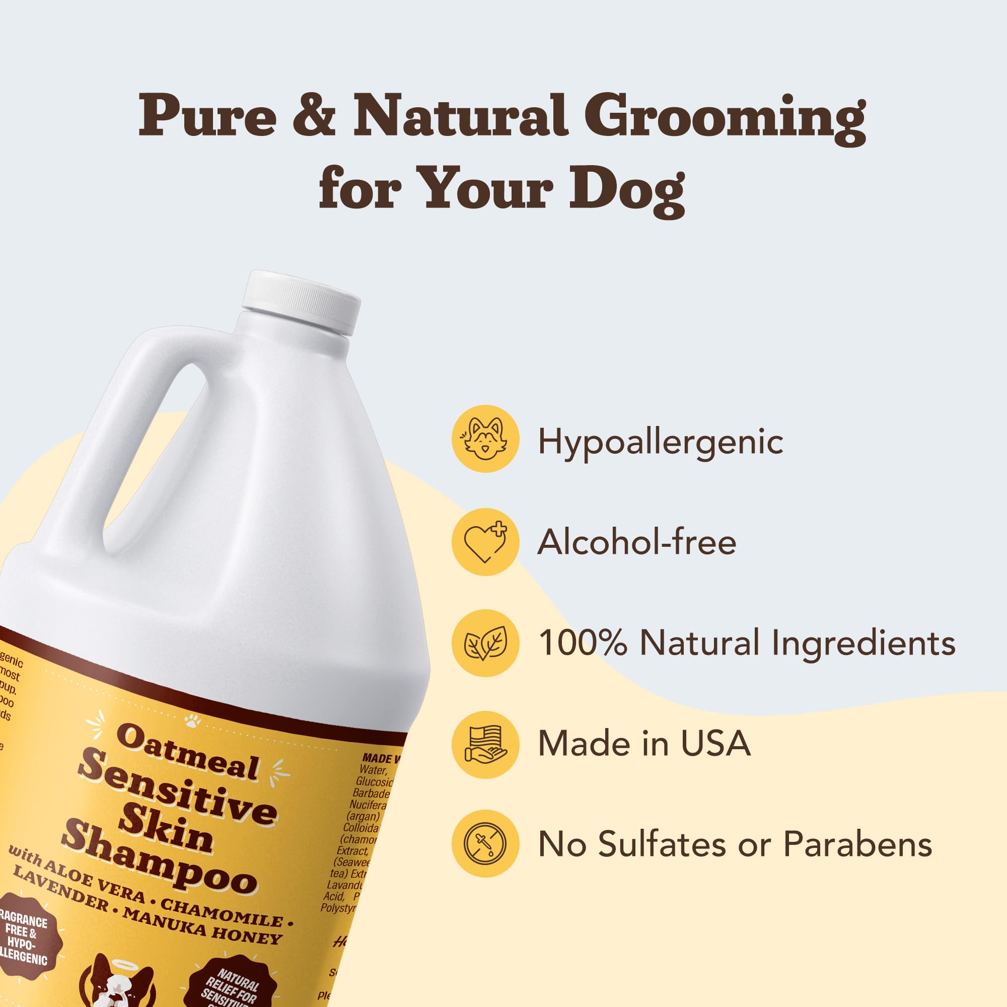 Natural Dog Company Sensitive Skin Shampoo Gallon – 128 oz, Oatmeal, Aloe, Chamomile, Manuka Honey