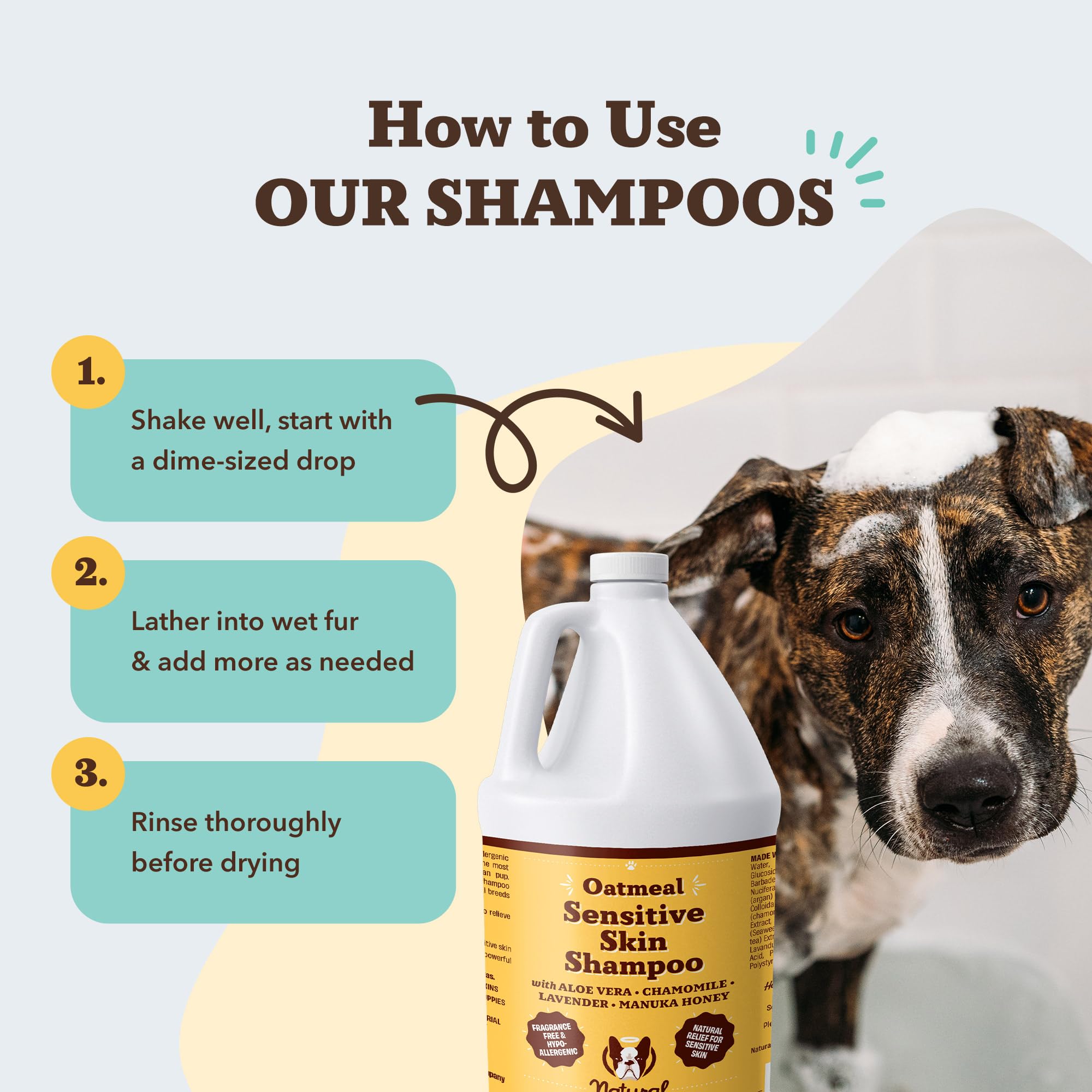 Natural Dog Company Sensitive Skin Shampoo Gallon – 128 oz, Oatmeal, Aloe, Chamomile, Manuka Honey