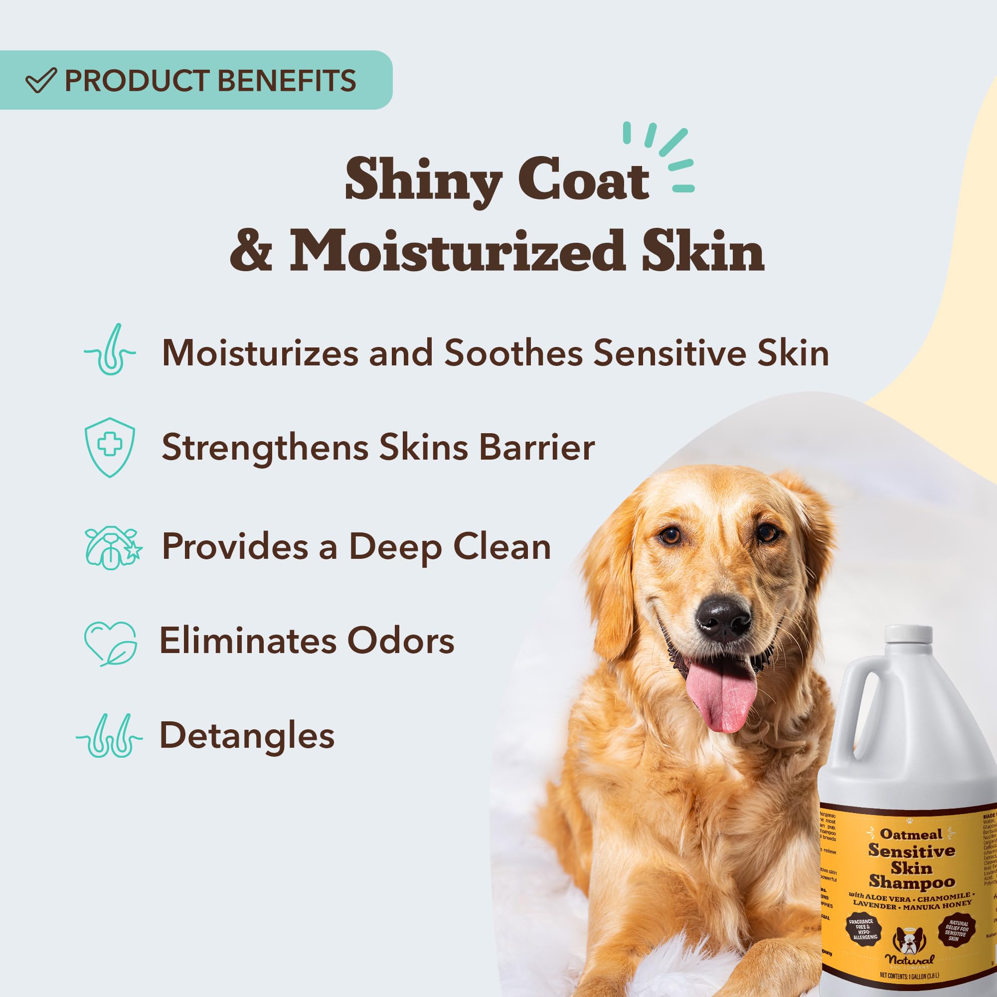 Natural Dog Company Sensitive Skin Shampoo Gallon – 128 oz, Oatmeal, Aloe, Chamomile, Manuka Honey