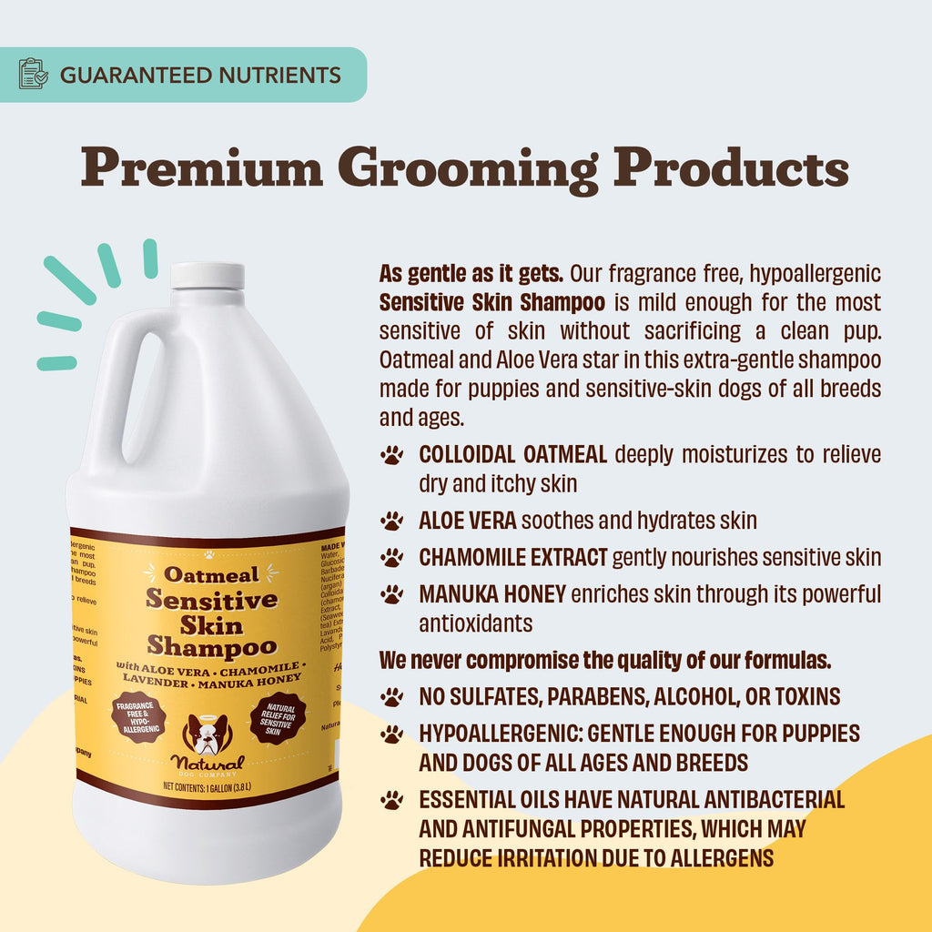 Natural Dog Company Sensitive Skin Shampoo Gallon – 128 oz, Oatmeal, Aloe, Chamomile, Manuka Honey