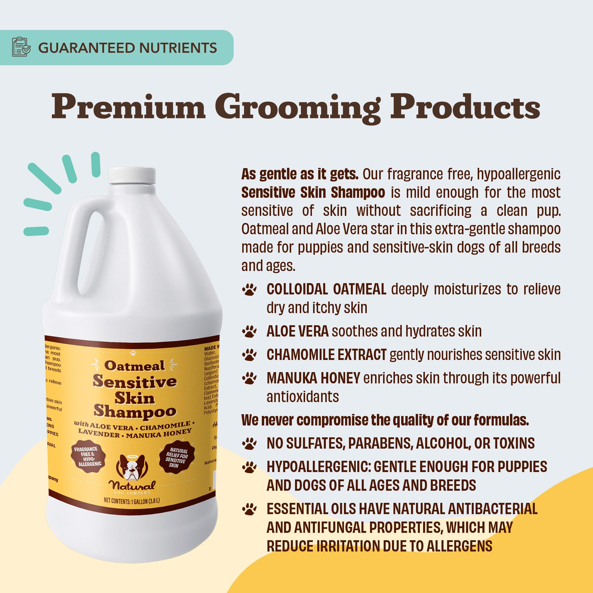 Natural Dog Company Sensitive Skin Shampoo Gallon – 128 oz, Oatmeal, Aloe, Chamomile, Manuka Honey