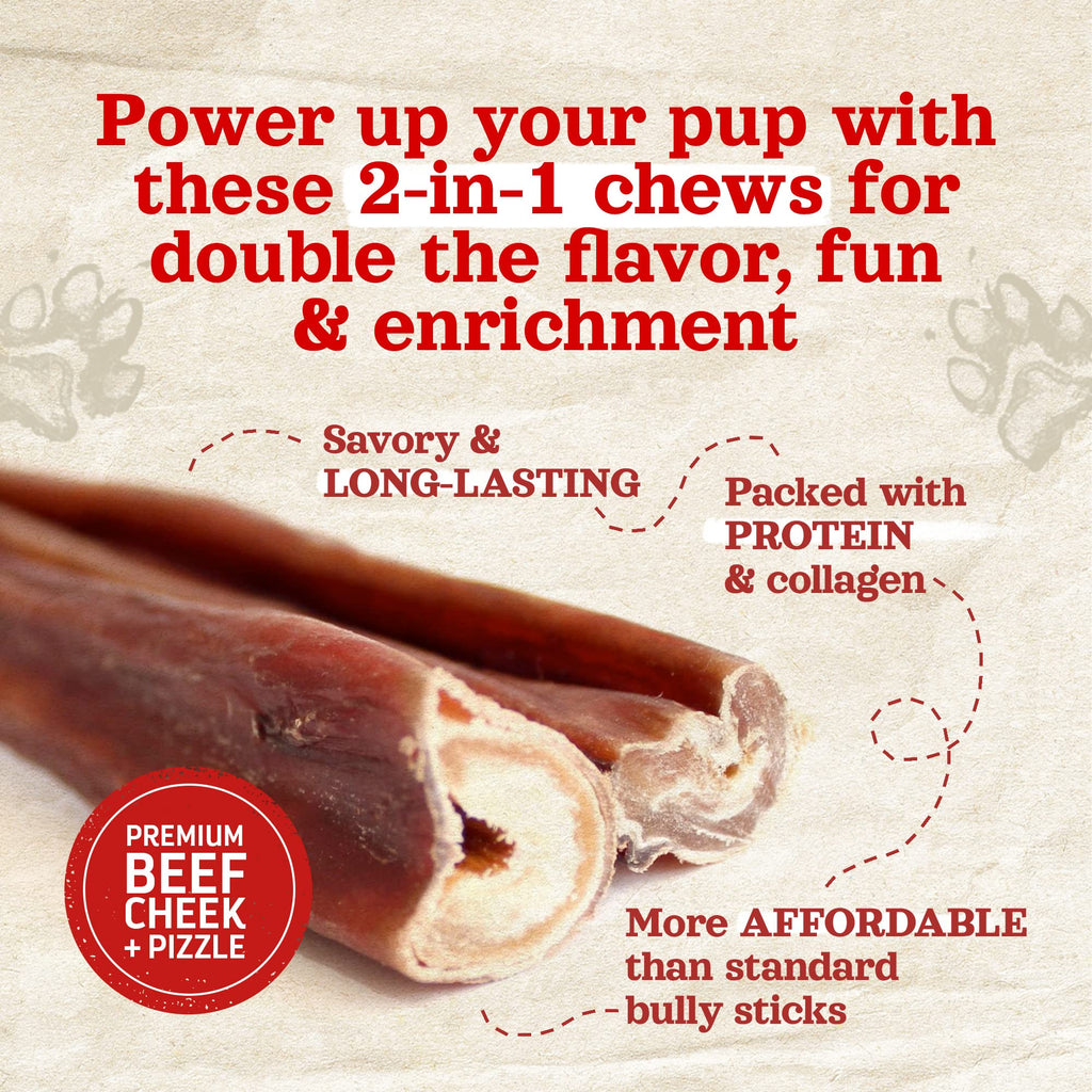 Natural Farm Power Bully Sticks Dog Chews (6-inch, 15-Pack) – 2-in-1 Beef Cheek Wrapped in Beef Pizzle