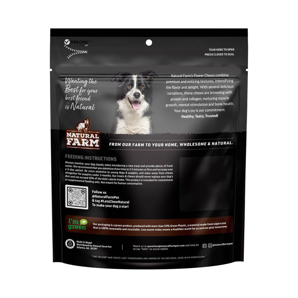 Natural Farm Power Bully Sticks Dog Chews (6-inch, 15-Pack) – 2-in-1 Beef Cheek Wrapped in Beef Pizzle