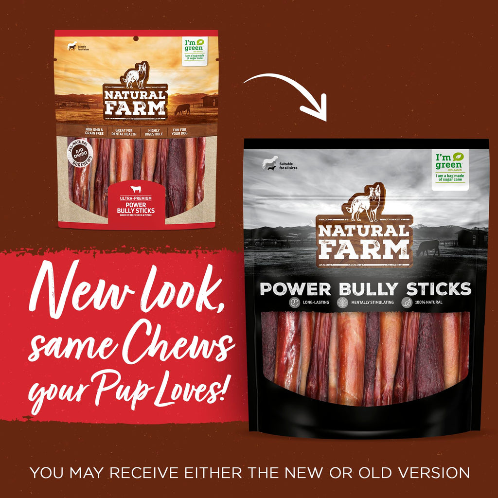 Natural Farm Power Bully Sticks Dog Chews (6-inch, 15-Pack) – 2-in-1 Beef Cheek Wrapped in Beef Pizzle