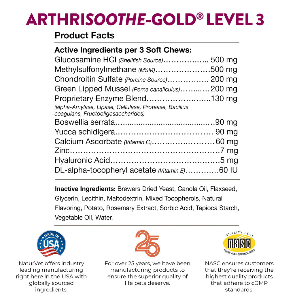 NaturVet ArthriSoothe-Gold Level 3 – Advanced Joint Support for Dogs