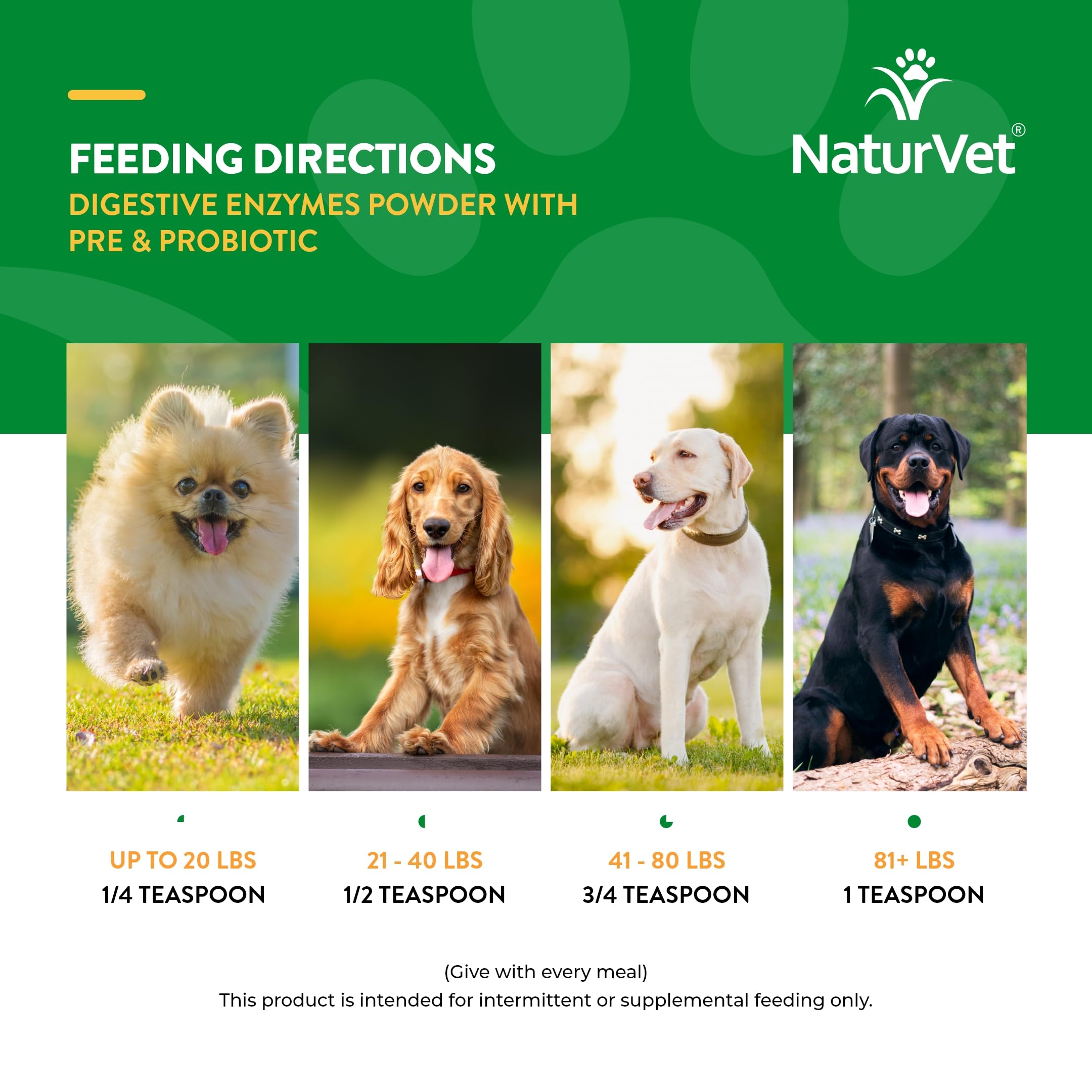 NaturVet Digestive Enzymes with Probiotics & Prebiotics for Dogs & Cats | 1 lb Powder