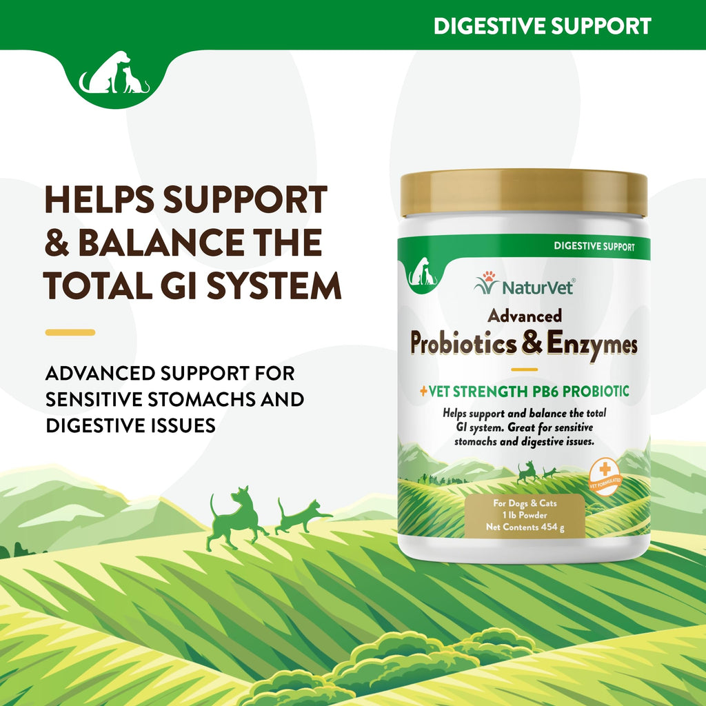 NaturVet – Advanced Probiotics & Enzymes with Vet Strength PB6 for Dogs & Cats (1 lb)