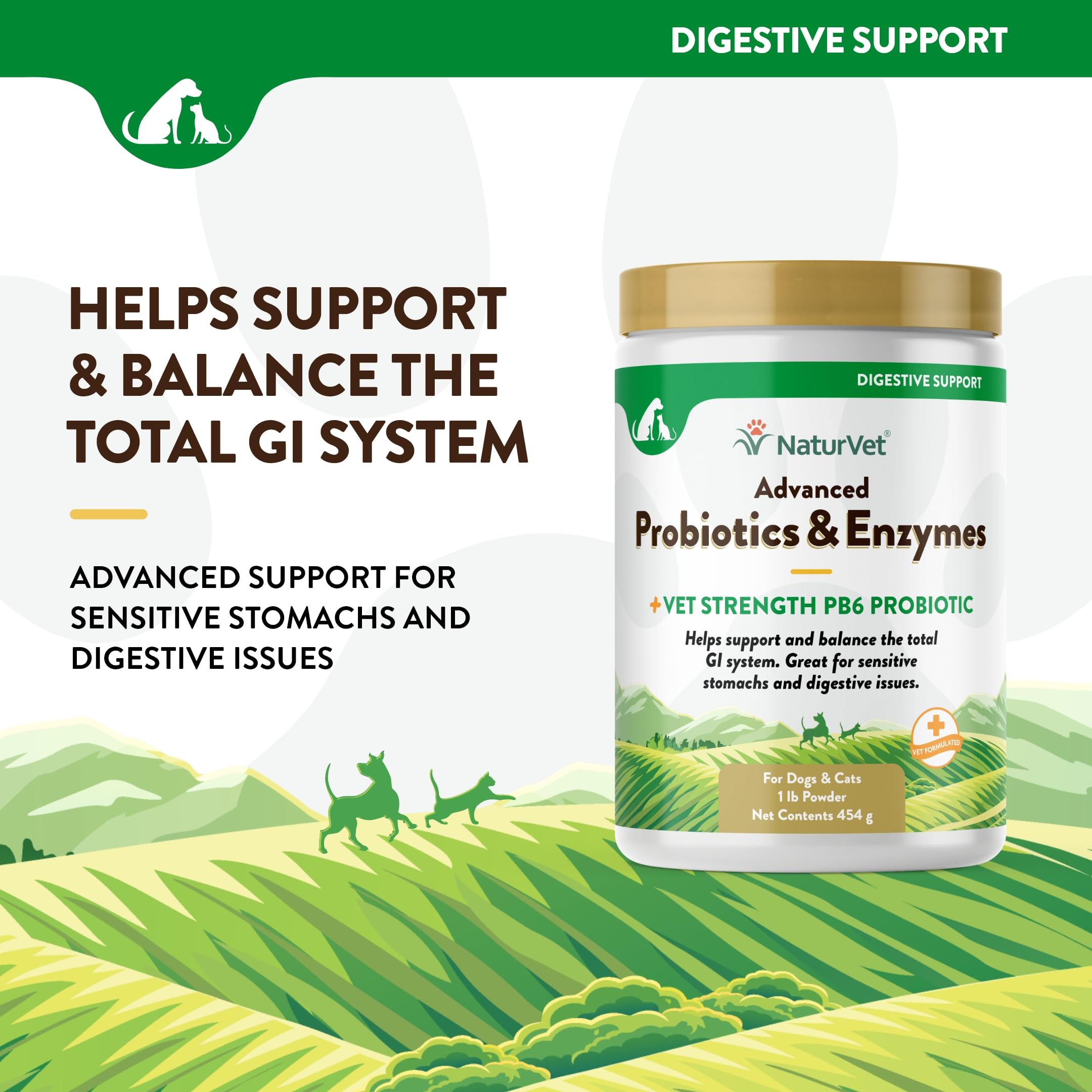 NaturVet – Advanced Probiotics & Enzymes with Vet Strength PB6 for Dogs & Cats (1 lb)