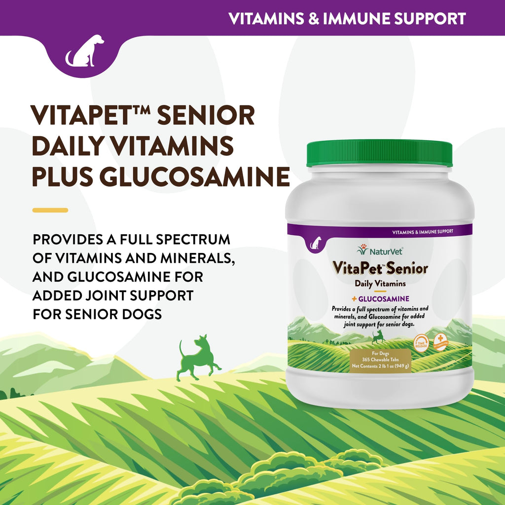 NaturVet VitaPet Senior Daily Vitamins for Dogs with Glucosamine – Joint Support & Full Spectrum Nutrition