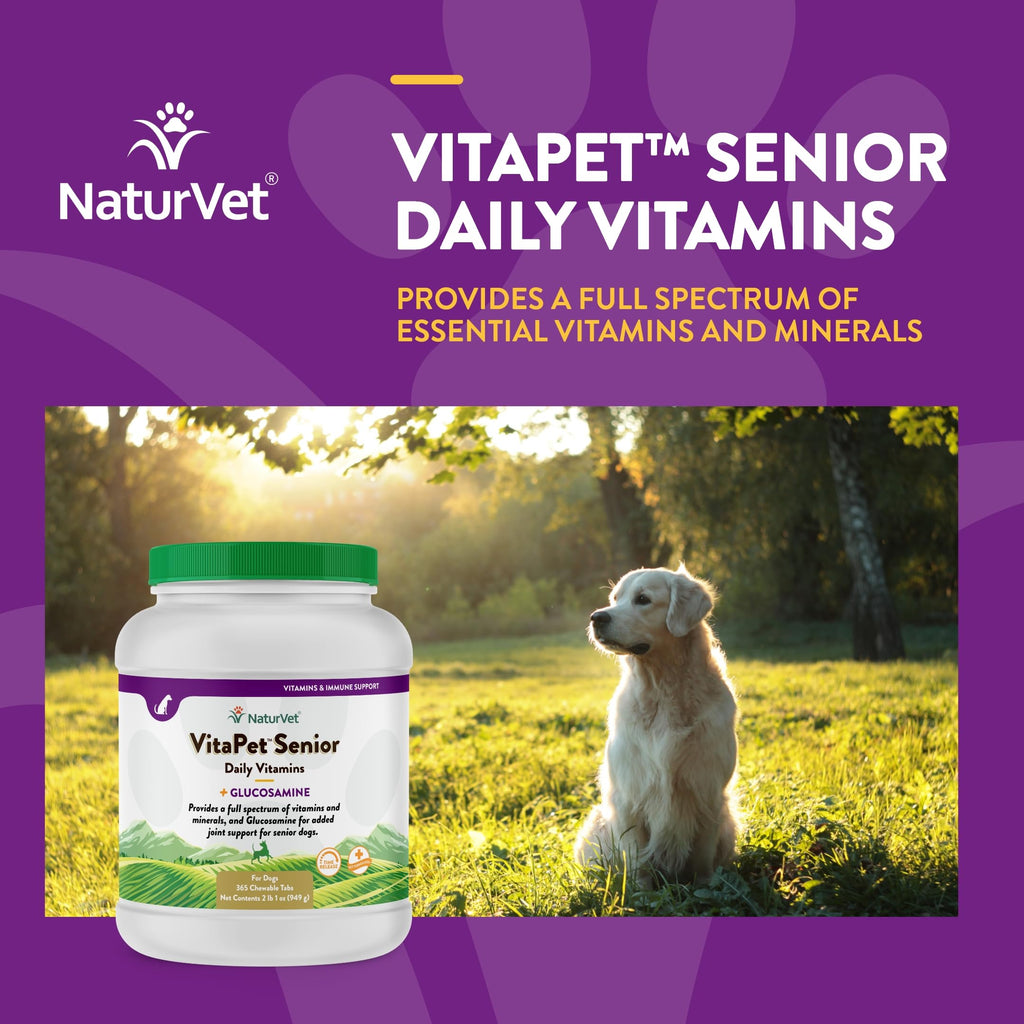 NaturVet VitaPet Senior Daily Vitamins for Dogs with Glucosamine – Joint Support & Full Spectrum Nutrition