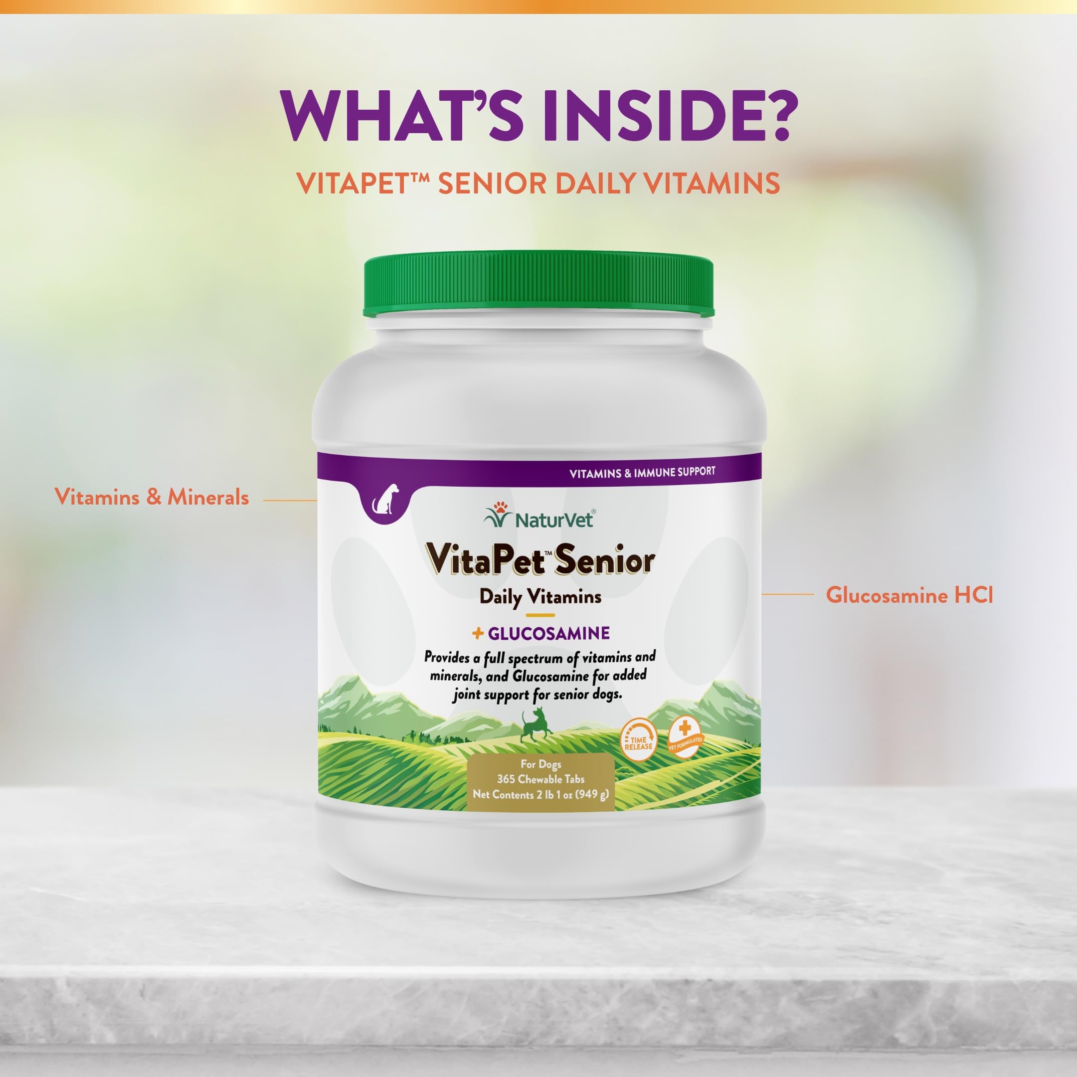 NaturVet VitaPet Senior Daily Vitamins for Dogs with Glucosamine – Joint Support & Full Spectrum Nutrition