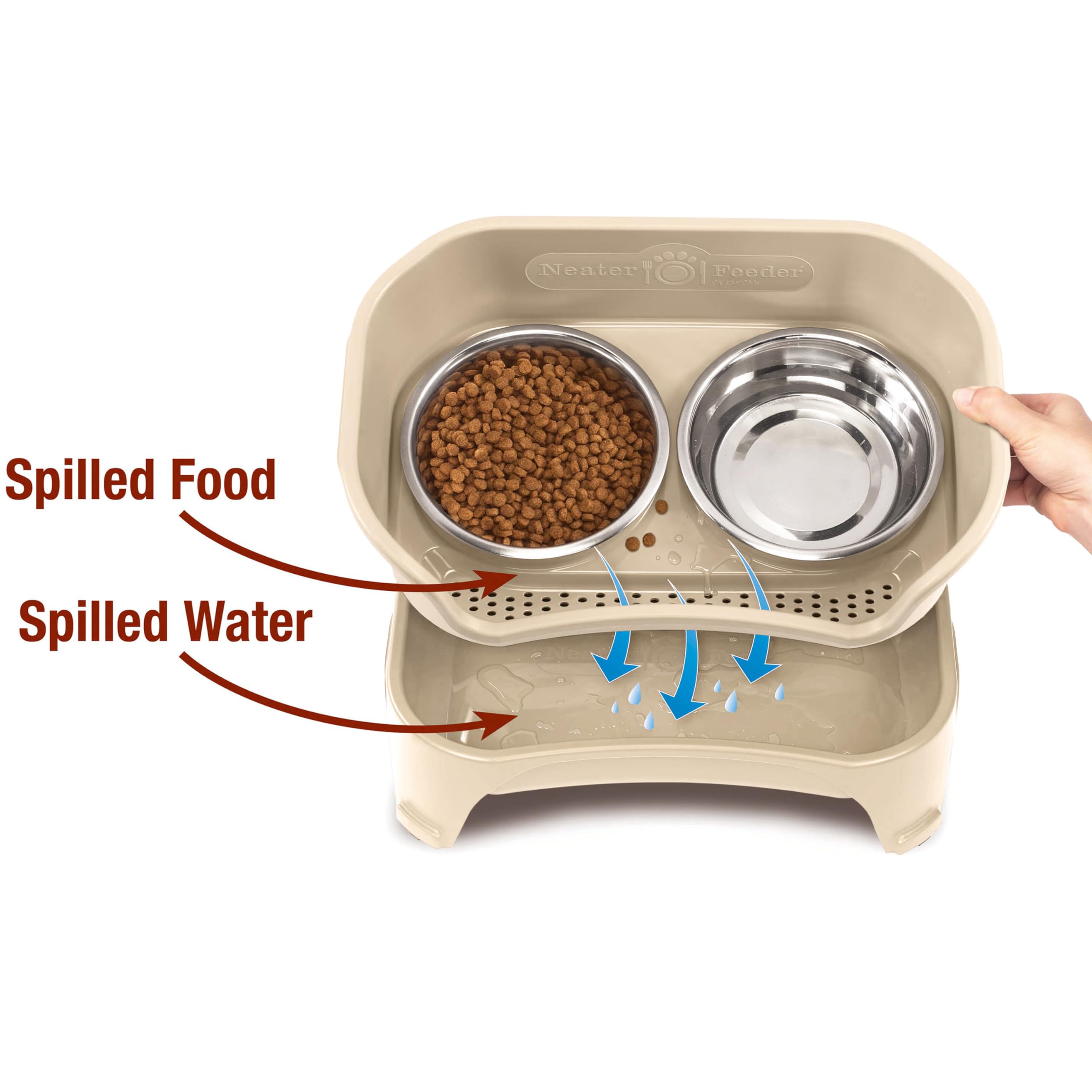 Neater Feeder Express Mess-Proof Elevated Dog Bowls (Almond) for Medium to Large Dogs