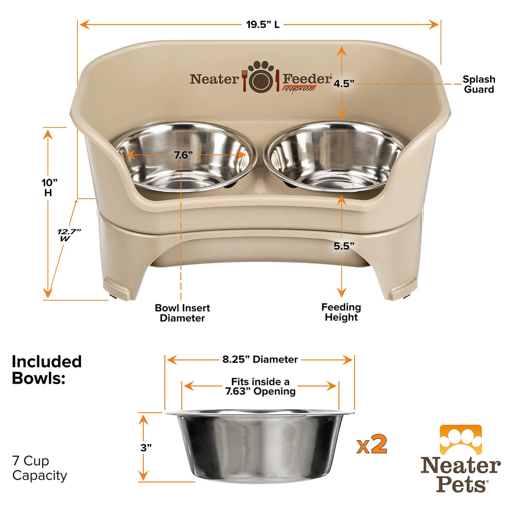 Neater Feeder Express Mess-Proof Elevated Dog Bowls (Almond) for Medium to Large Dogs