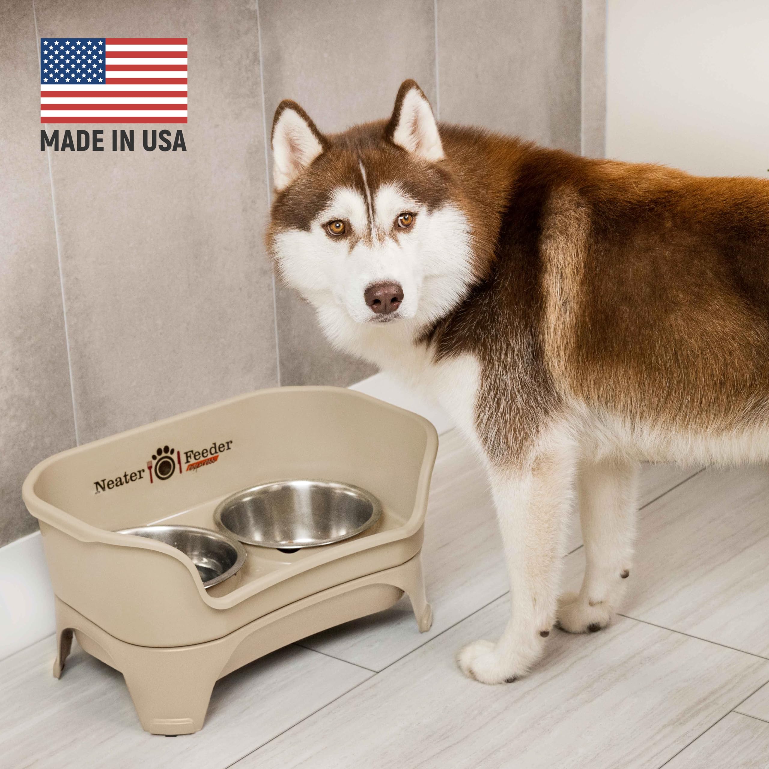 Neater Feeder Express Mess-Proof Elevated Dog Bowls (Almond) for Medium to Large Dogs