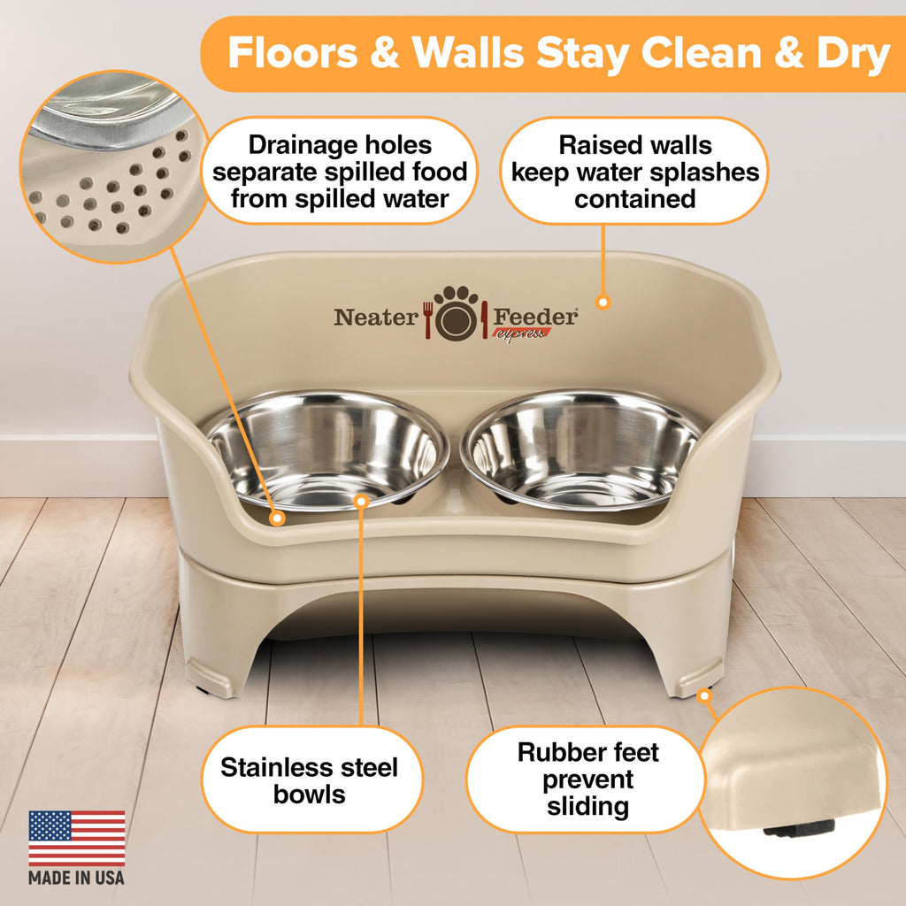 Neater Feeder Express Mess-Proof Elevated Dog Bowls (Almond) for Medium to Large Dogs