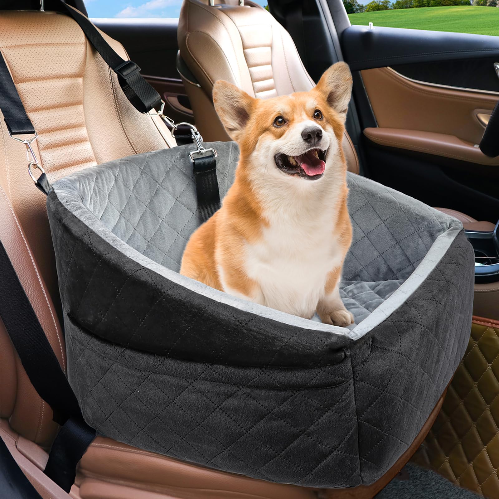 NEEZUKAR Dog Car Seat for Small Dogs – Detachable Booster Seat with Washable Cover & Storage Pockets