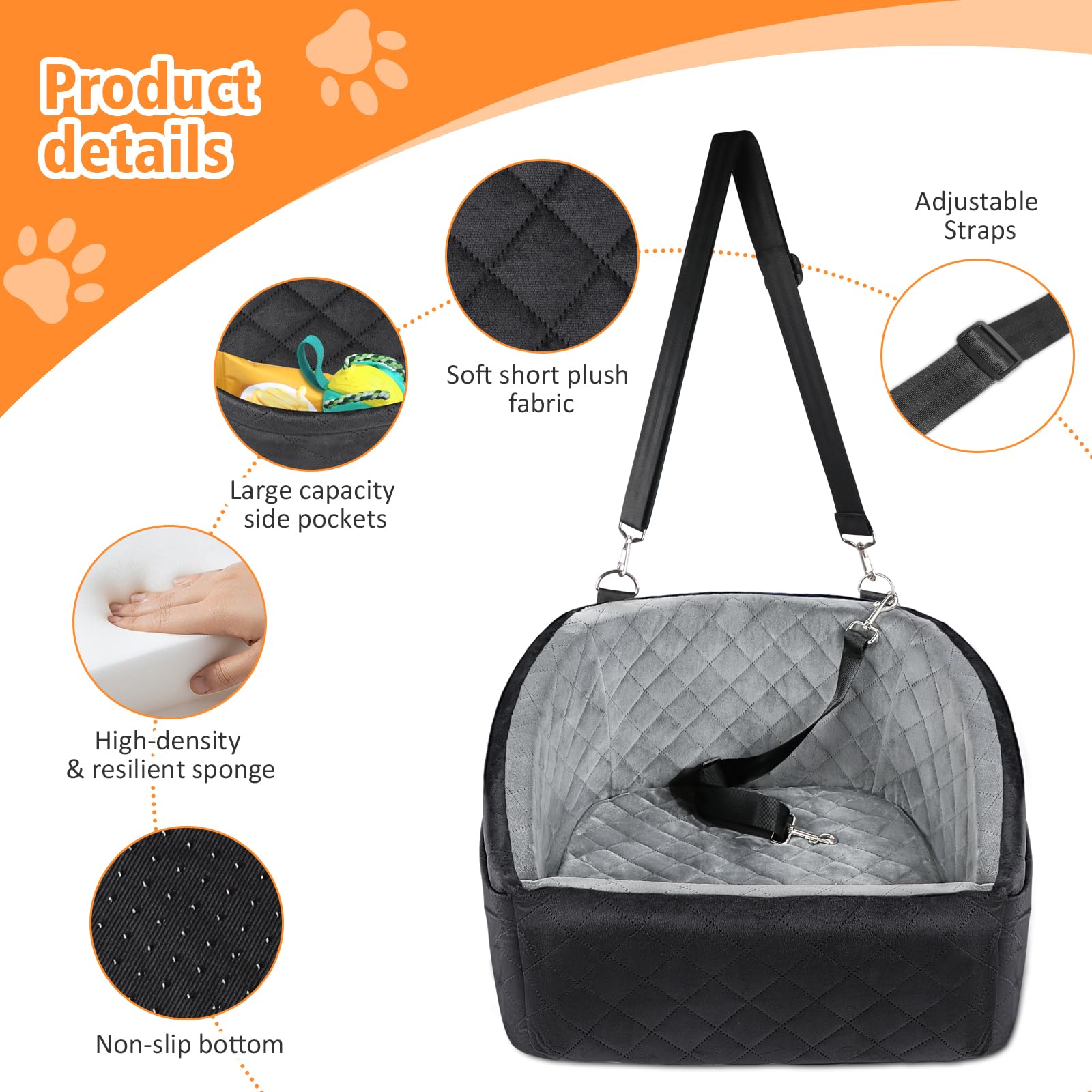 NEEZUKAR Dog Car Seat for Small Dogs – Detachable Booster Seat with Washable Cover & Storage Pockets