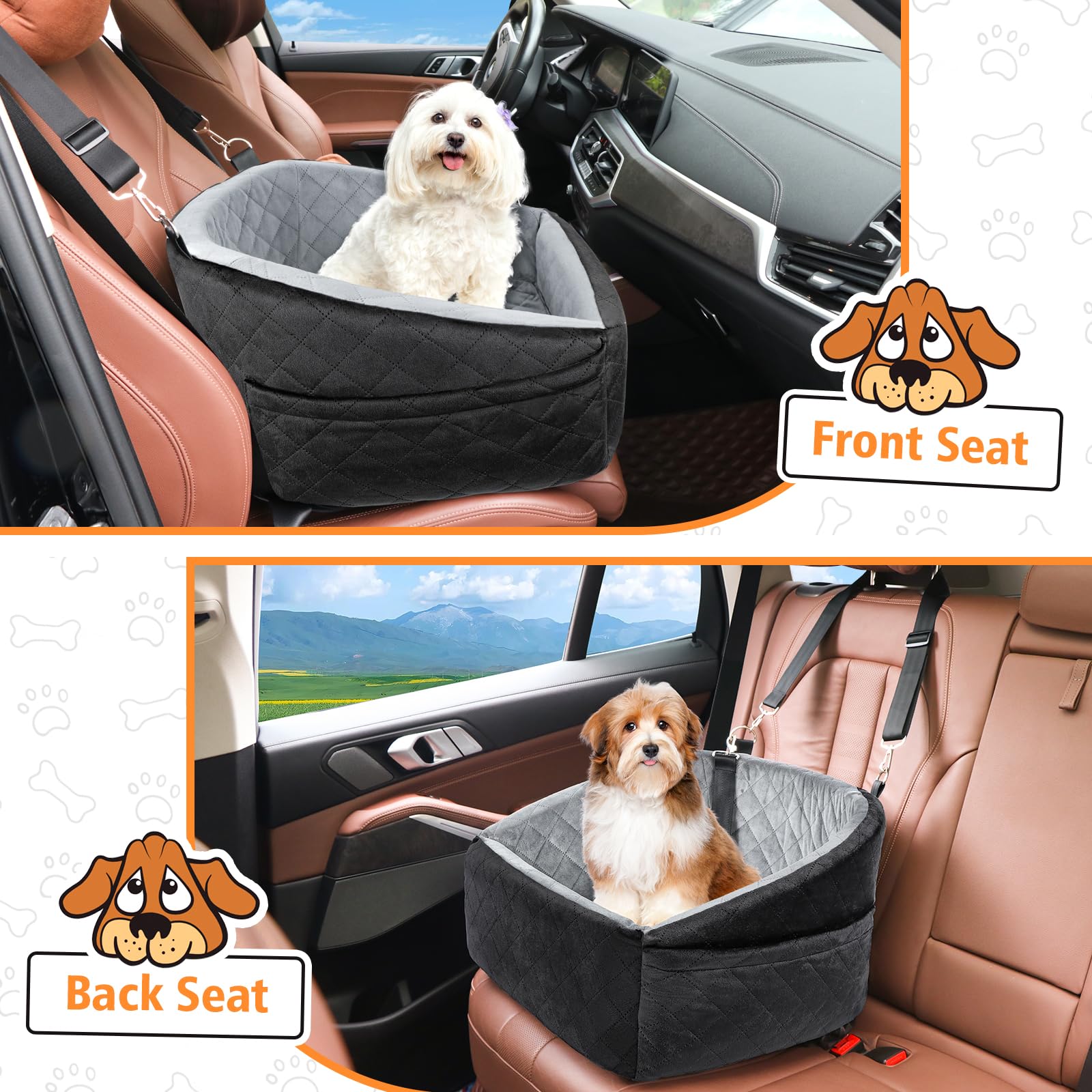 NEEZUKAR Dog Car Seat for Small Dogs – Detachable Booster Seat with Washable Cover & Storage Pockets