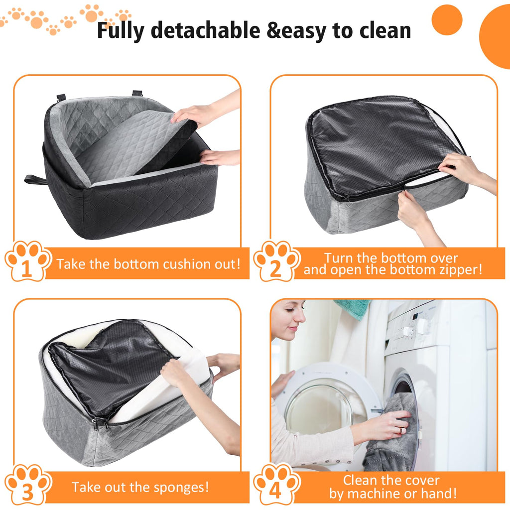 NEEZUKAR Dog Car Seat for Small Dogs – Detachable Booster Seat with Washable Cover & Storage Pockets