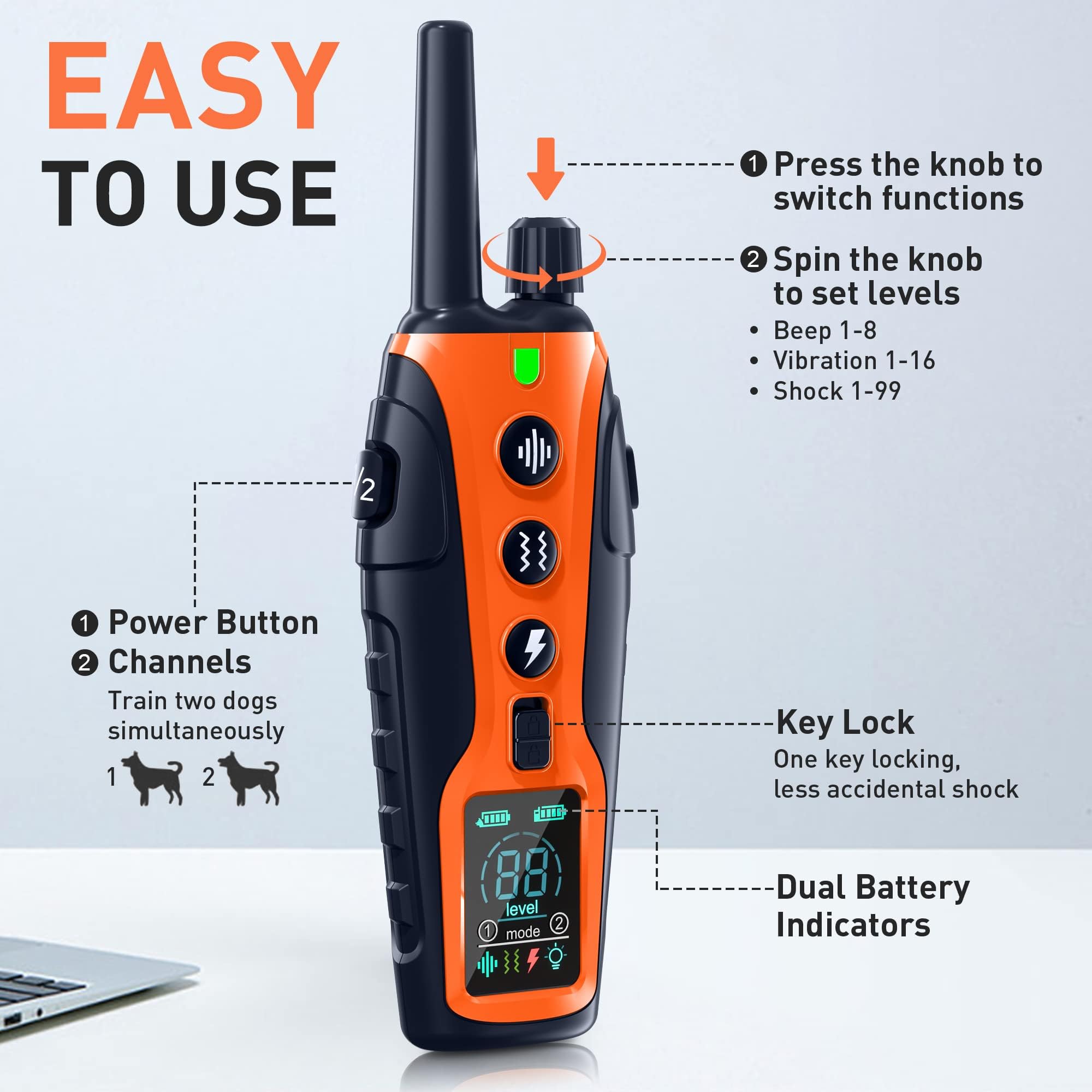 Nikketta Dog Shock Collar with Flashing Light — 4000ft Range, Beep/Vibration/Safe Shock, Keypad Lock