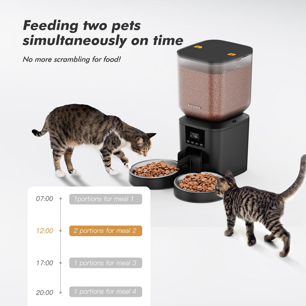 Nityers Automatic Cat Feeder for 2 Cats – 8L Large Capacity, LCD, Timed Feeding