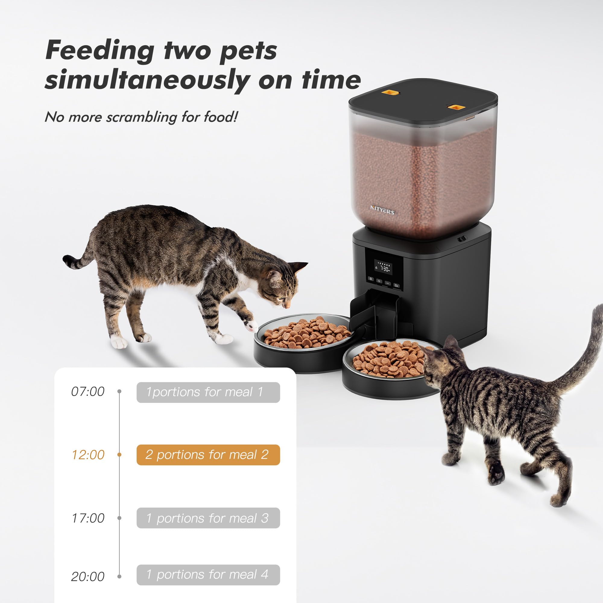 Nityers Automatic Cat Feeder for 2 Cats – 8L Large Capacity, LCD, Timed Feeding