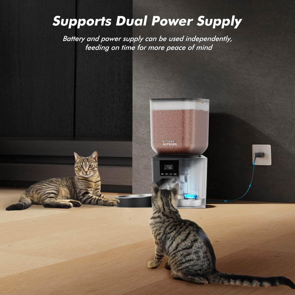 Nityers Automatic Cat Feeder for 2 Cats – 8L Large Capacity, LCD, Timed Feeding