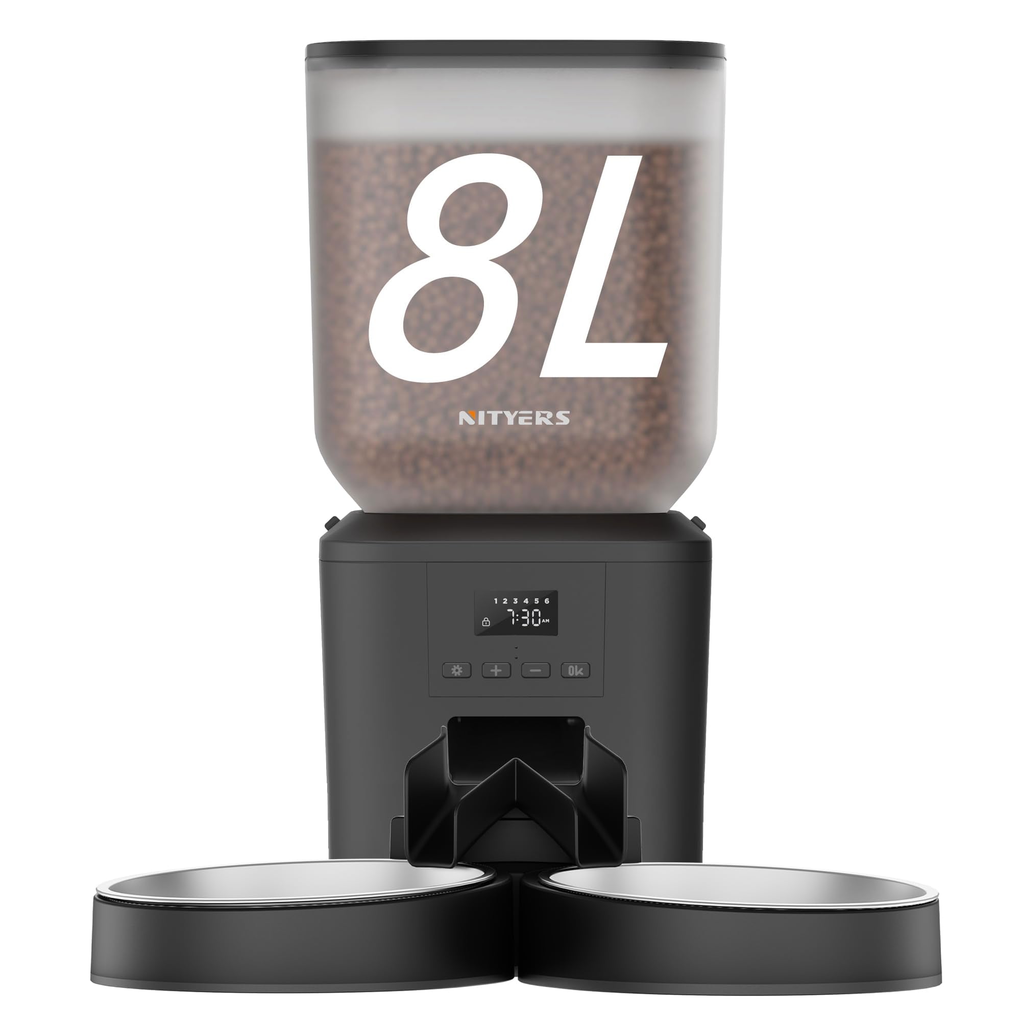 Nityers Automatic Cat Feeder for 2 Cats – 8L Large Capacity, LCD, Timed Feeding
